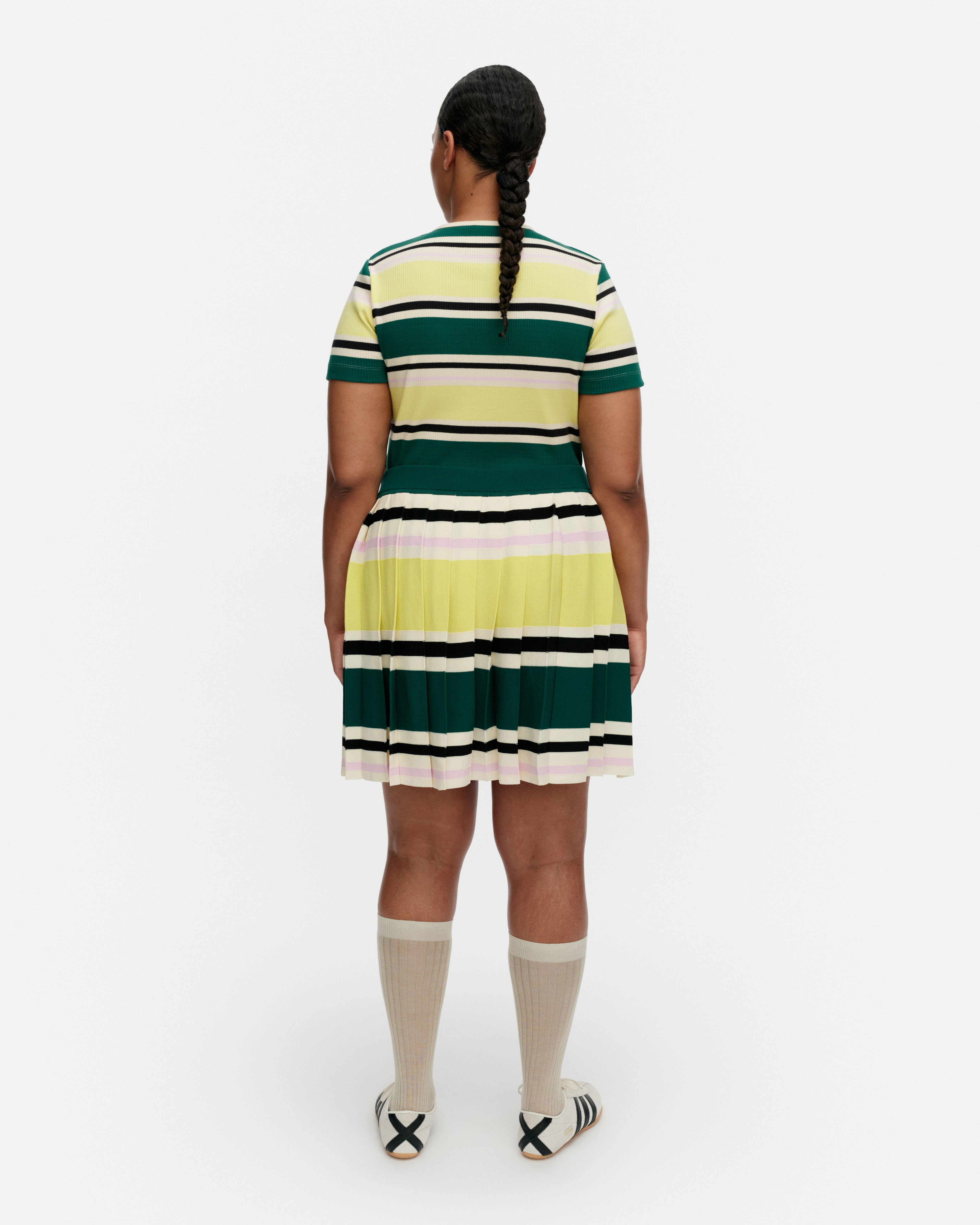 Runous Helvi, Knitted skirt, dark green, yellow, black,