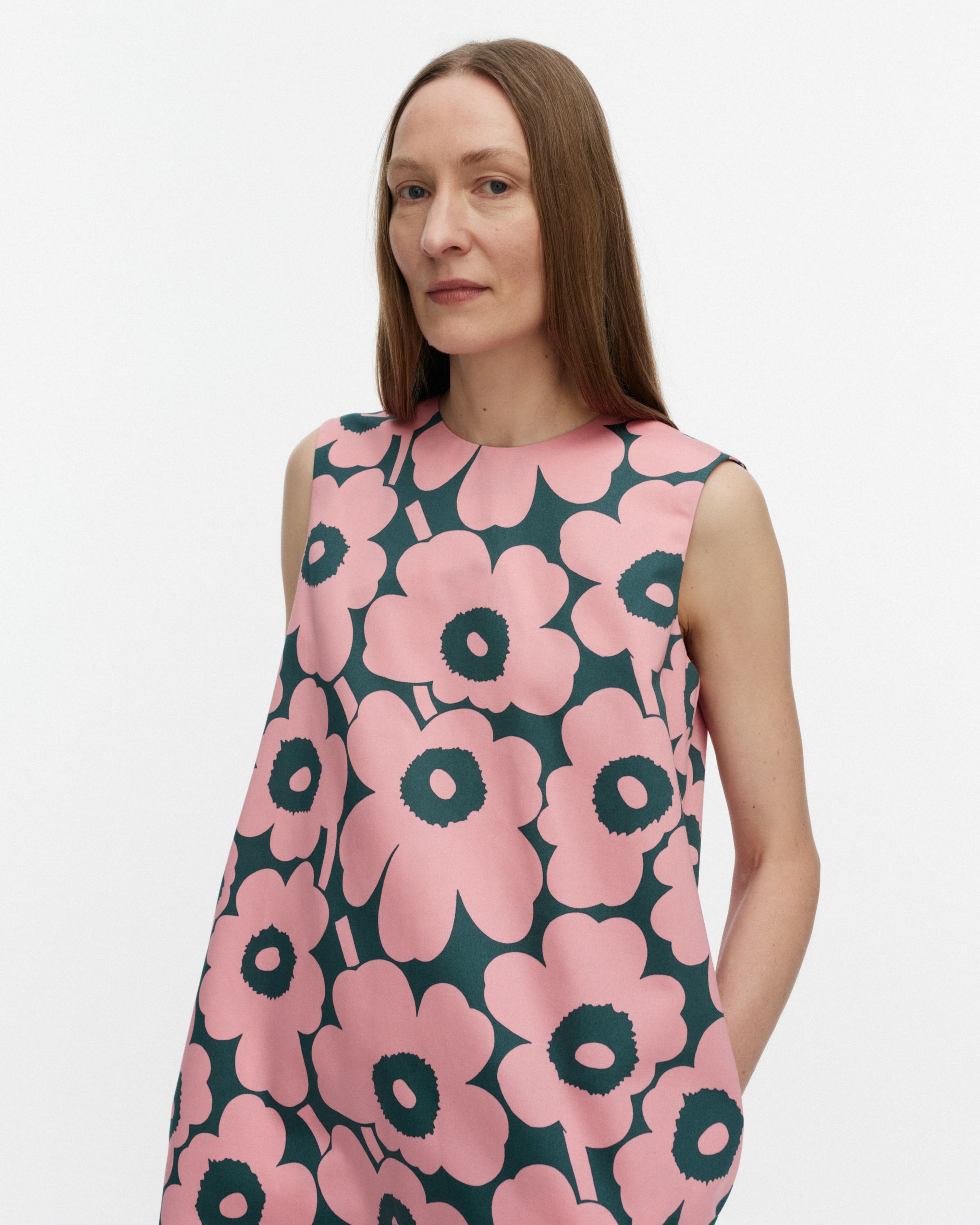 Siluetti Unikko, Dress, dark green, pink,