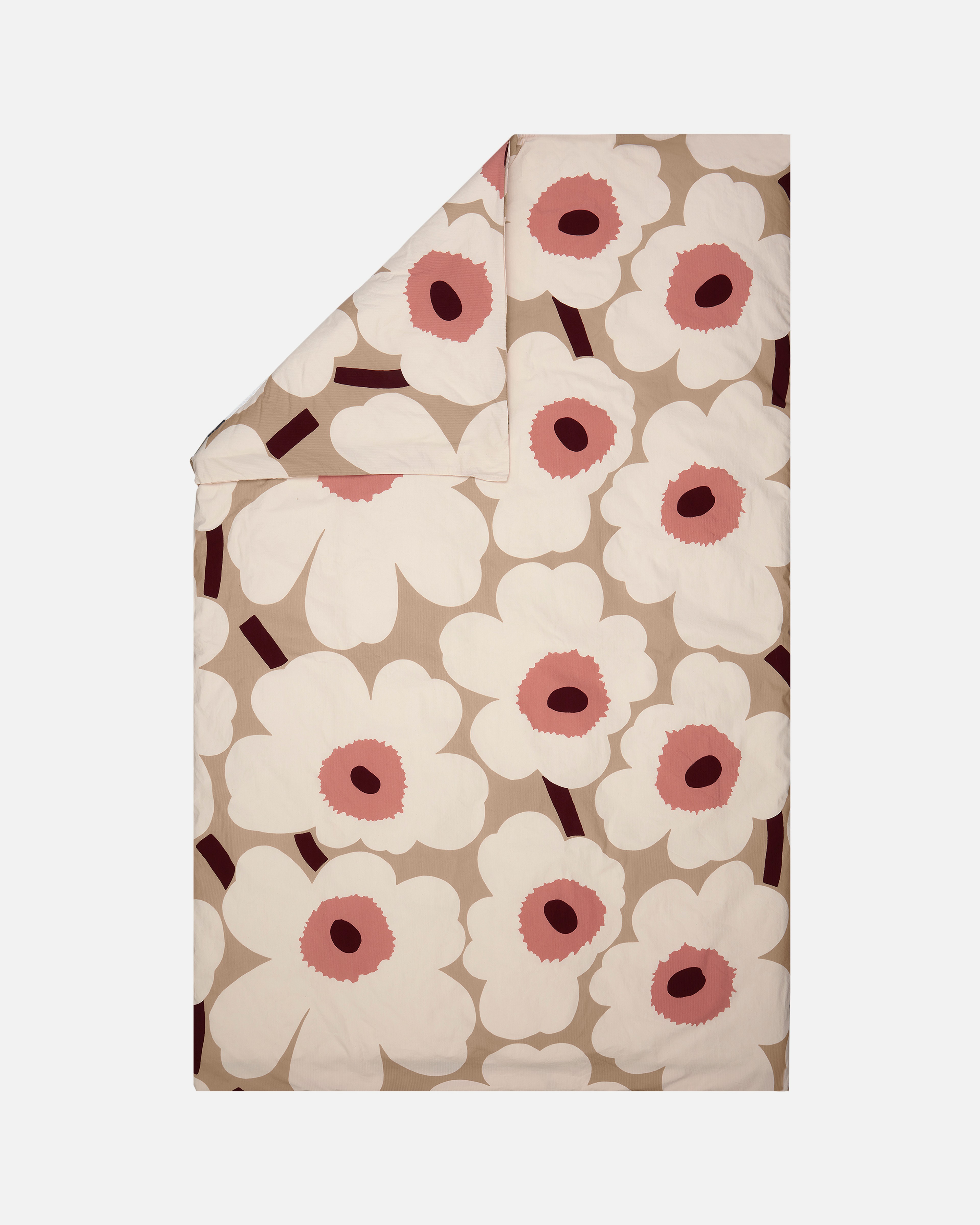 Unikko, Bettdeckenbezug 150 x 210 cm, beige, Baumwolle, rosa,