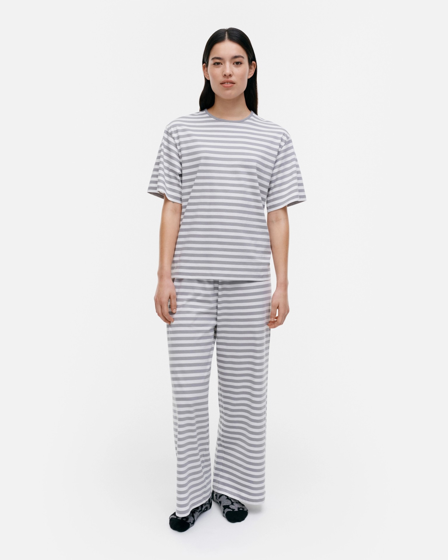 Kioski Raida Tasaraita Light, T-shirt, grey, white,