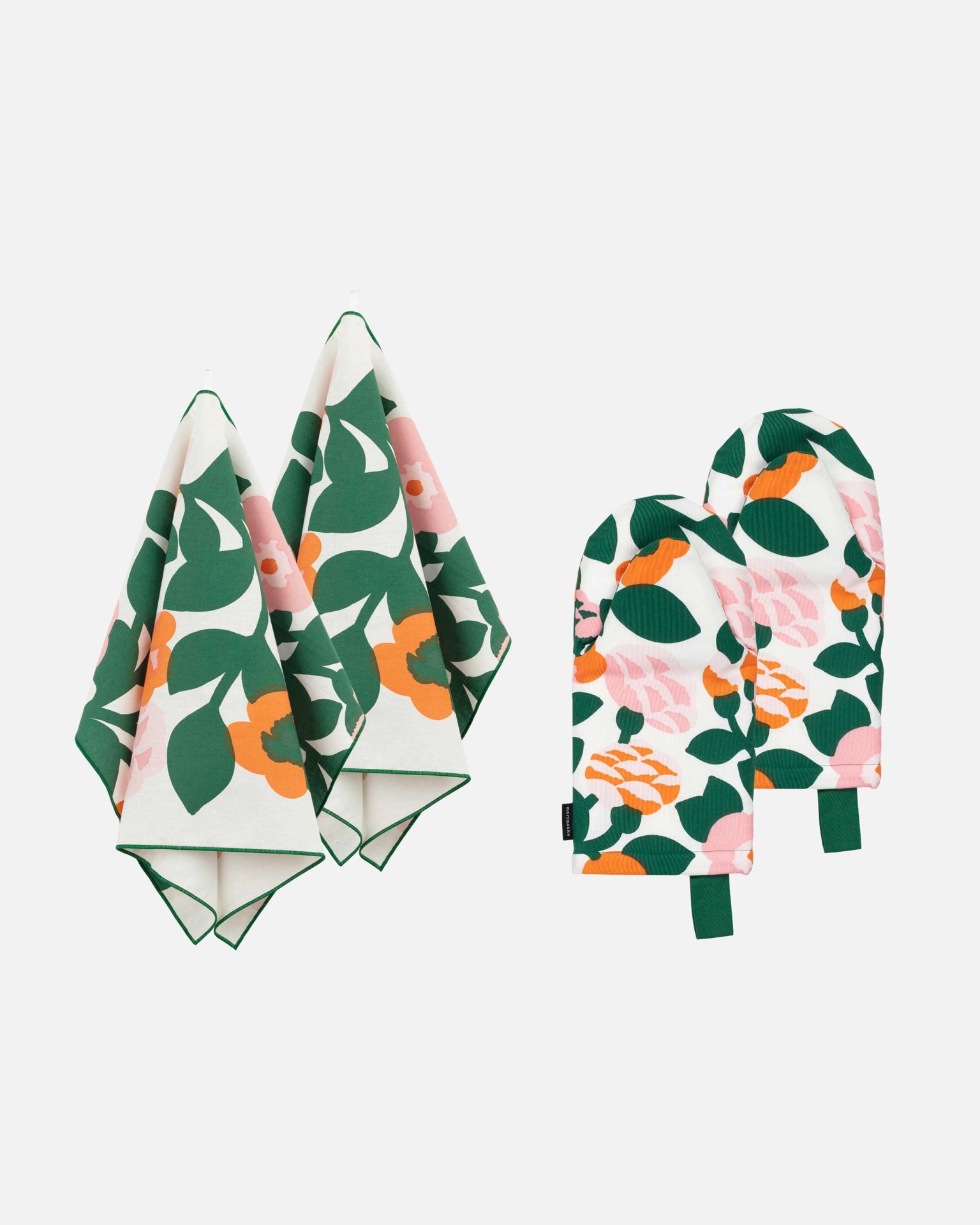 Pieni Green Green, Kitchen textile set, white, green, pink, orange,