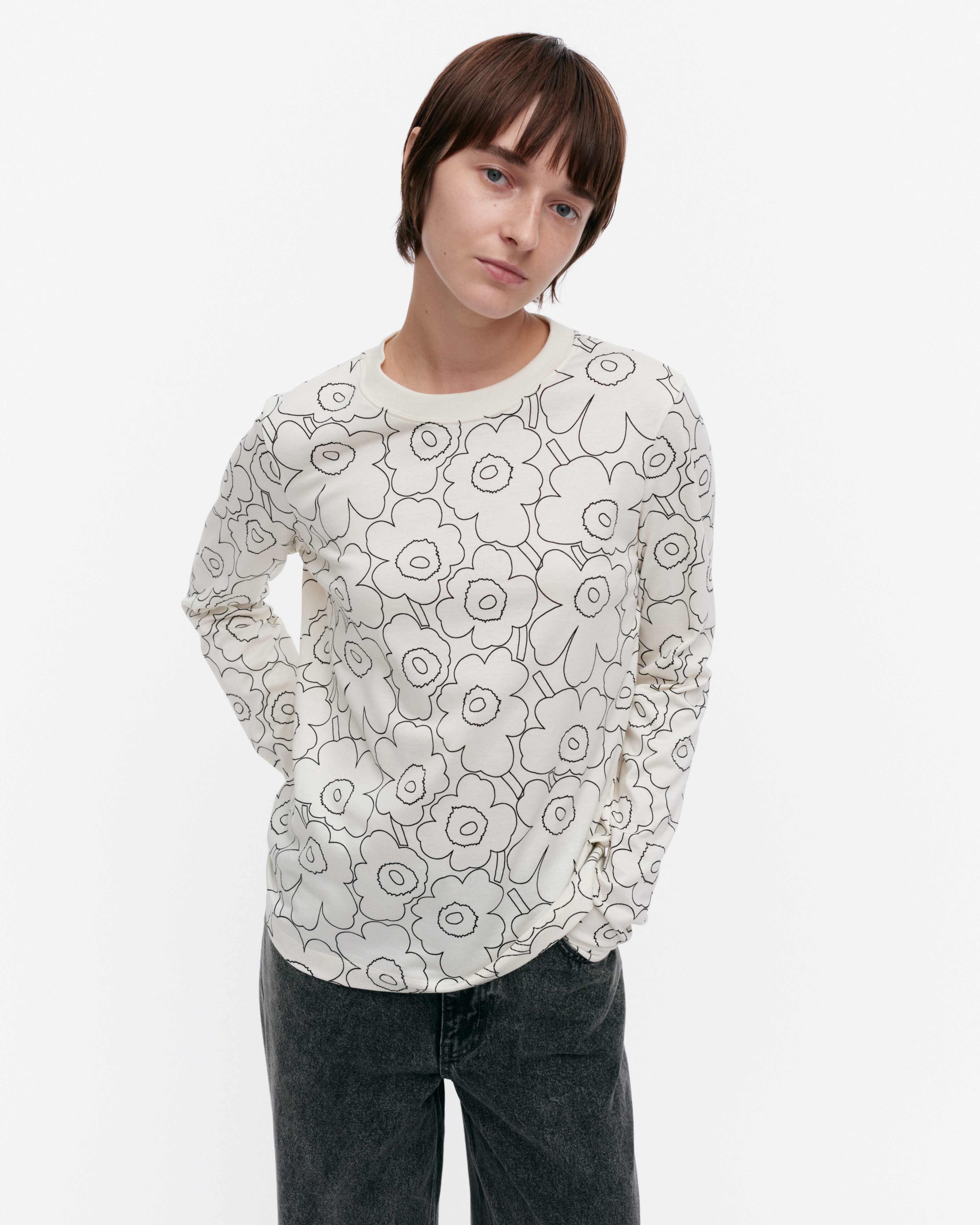 Sekunti Piirto Unikko, Chemise, blanc cassé, noir,