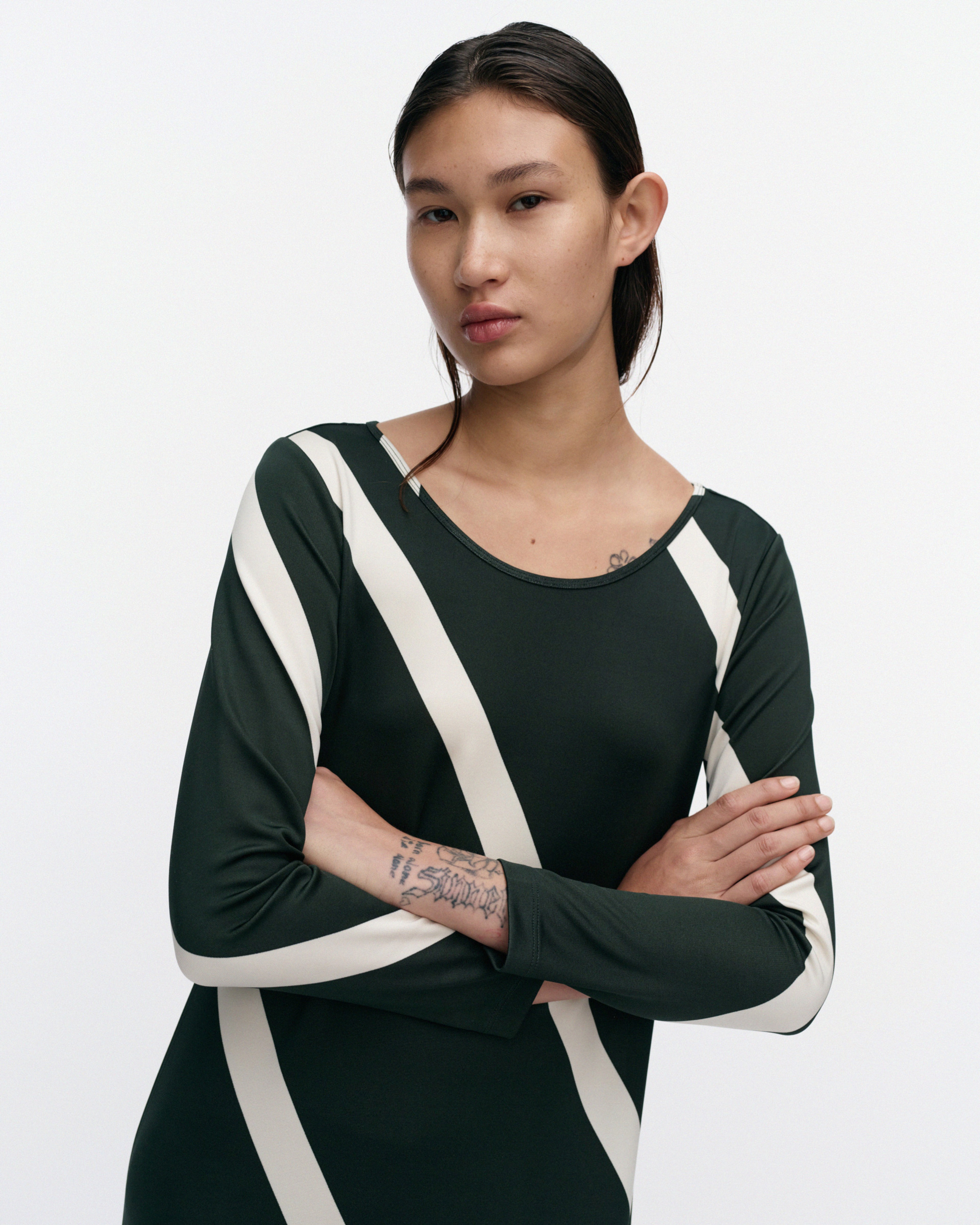 Kasata Basso, Jersey dress, dark green, off white,