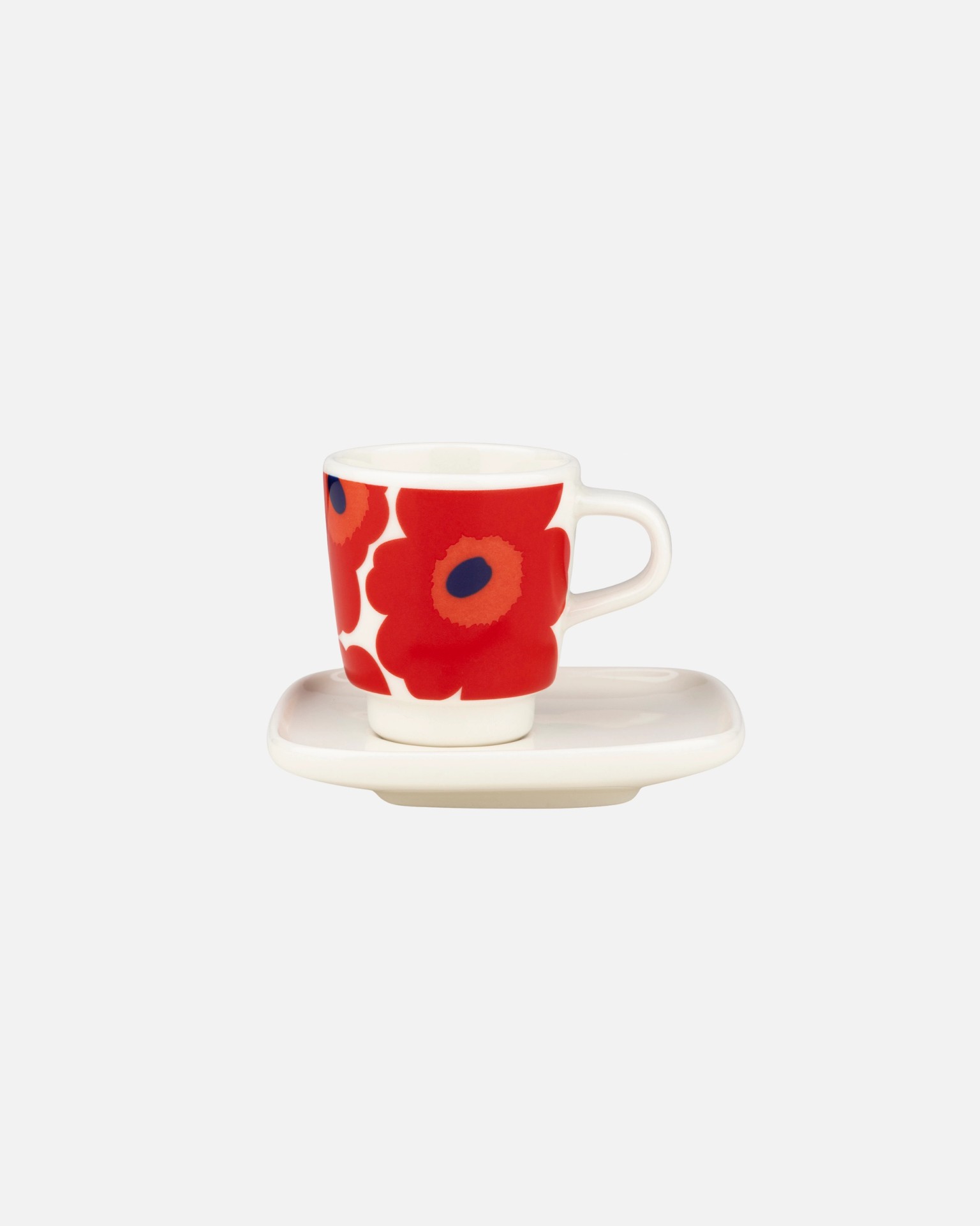 Oiva / Unikko, Espresso cup and plate, white, red, blue,