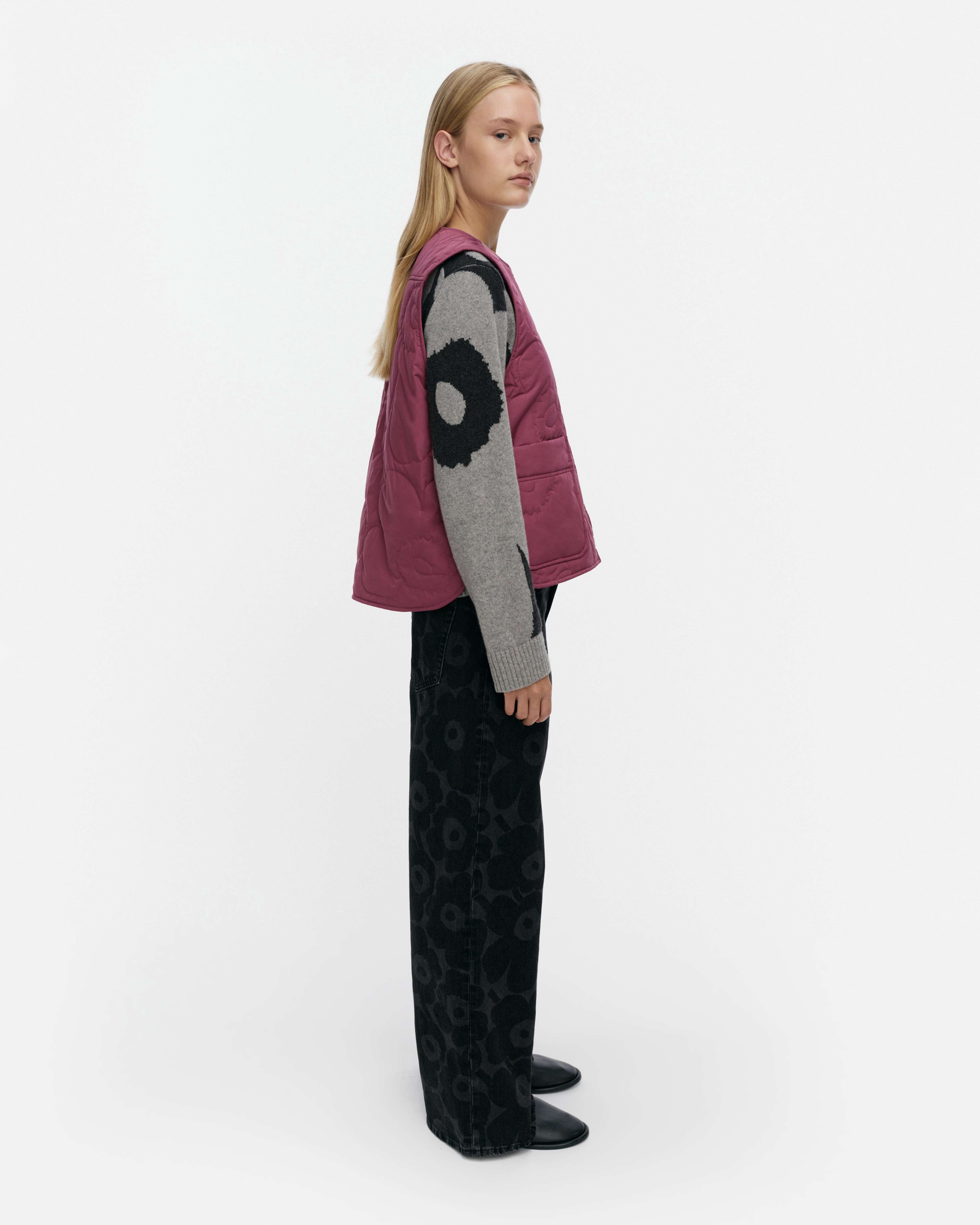 Kaiverrus Piirto Unikko, Lightweight padded vest, dark rose, dark rose,