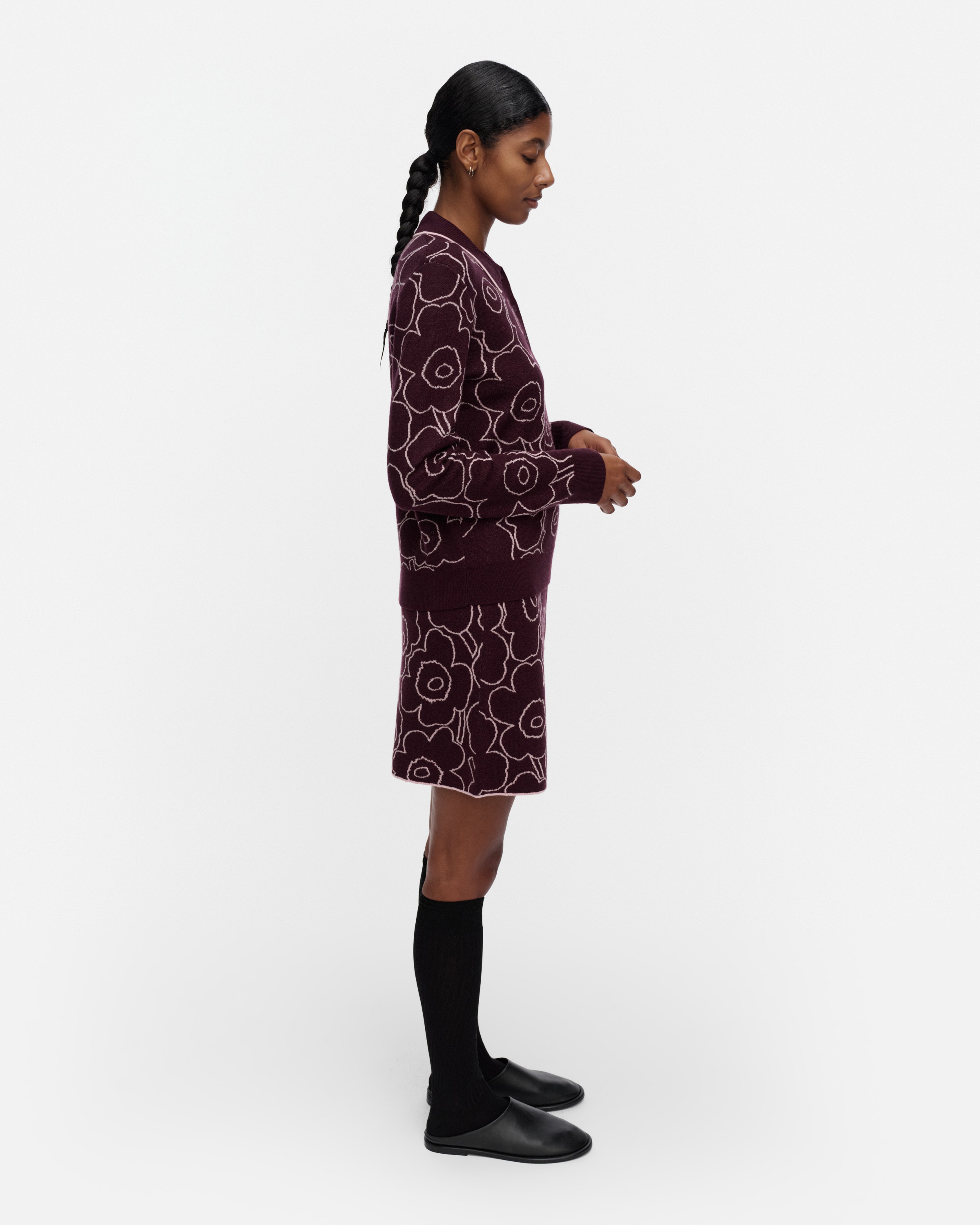 RWS Toistuva Piirto Unikko, Knitted skirt, wine red, light pink,