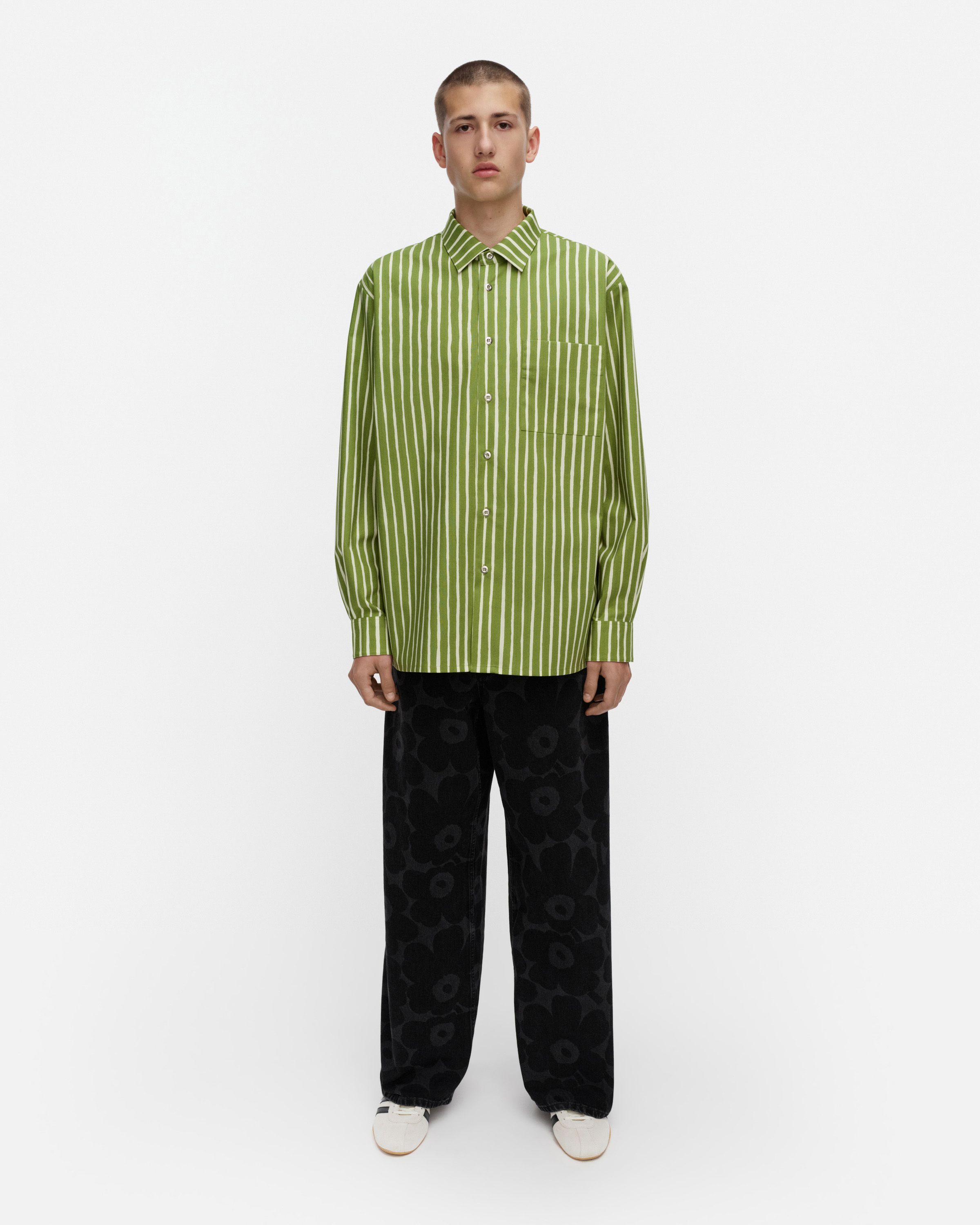 Jokapoika Kioski cotton shirt green, light yellow | Marimekko