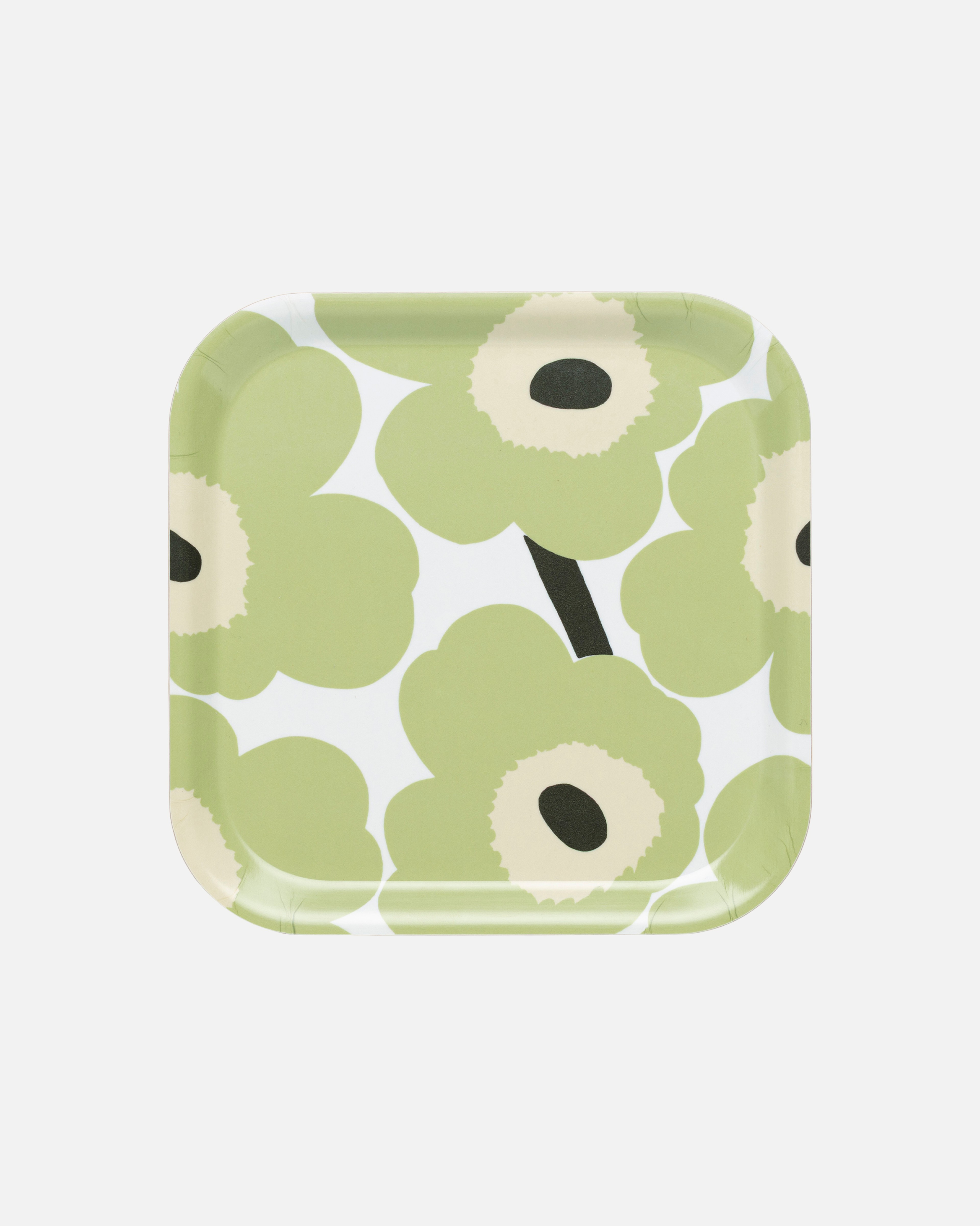 Unikko, Plywood tray 20x20 cm, white, pear, melon, dk.green,