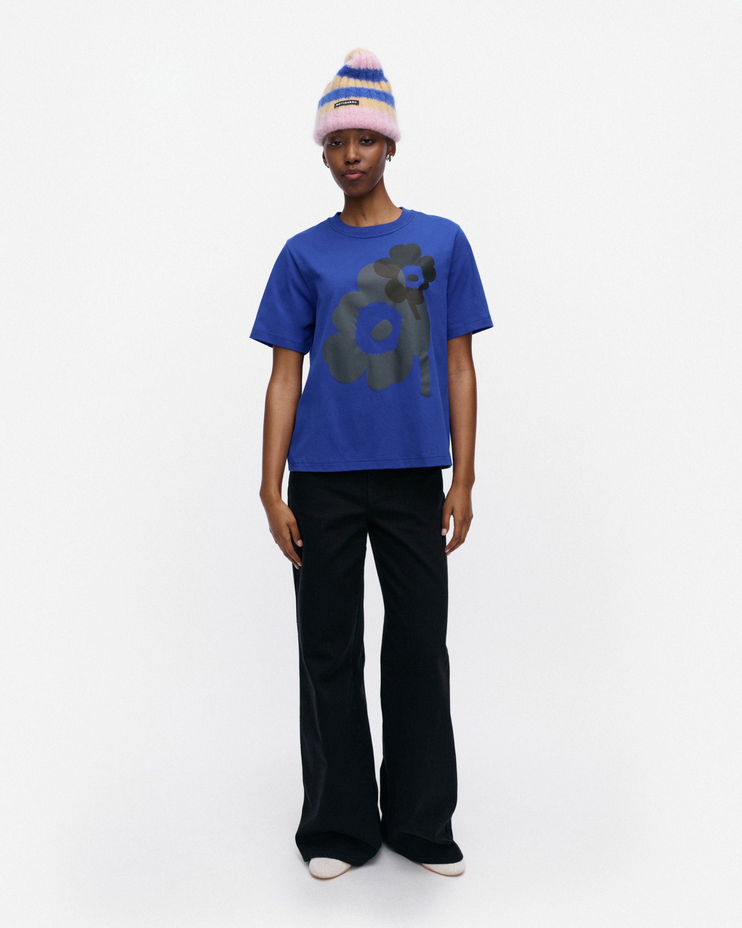 Else Unikko Placement Kioski t-shirt dark blue, grey, dark brown