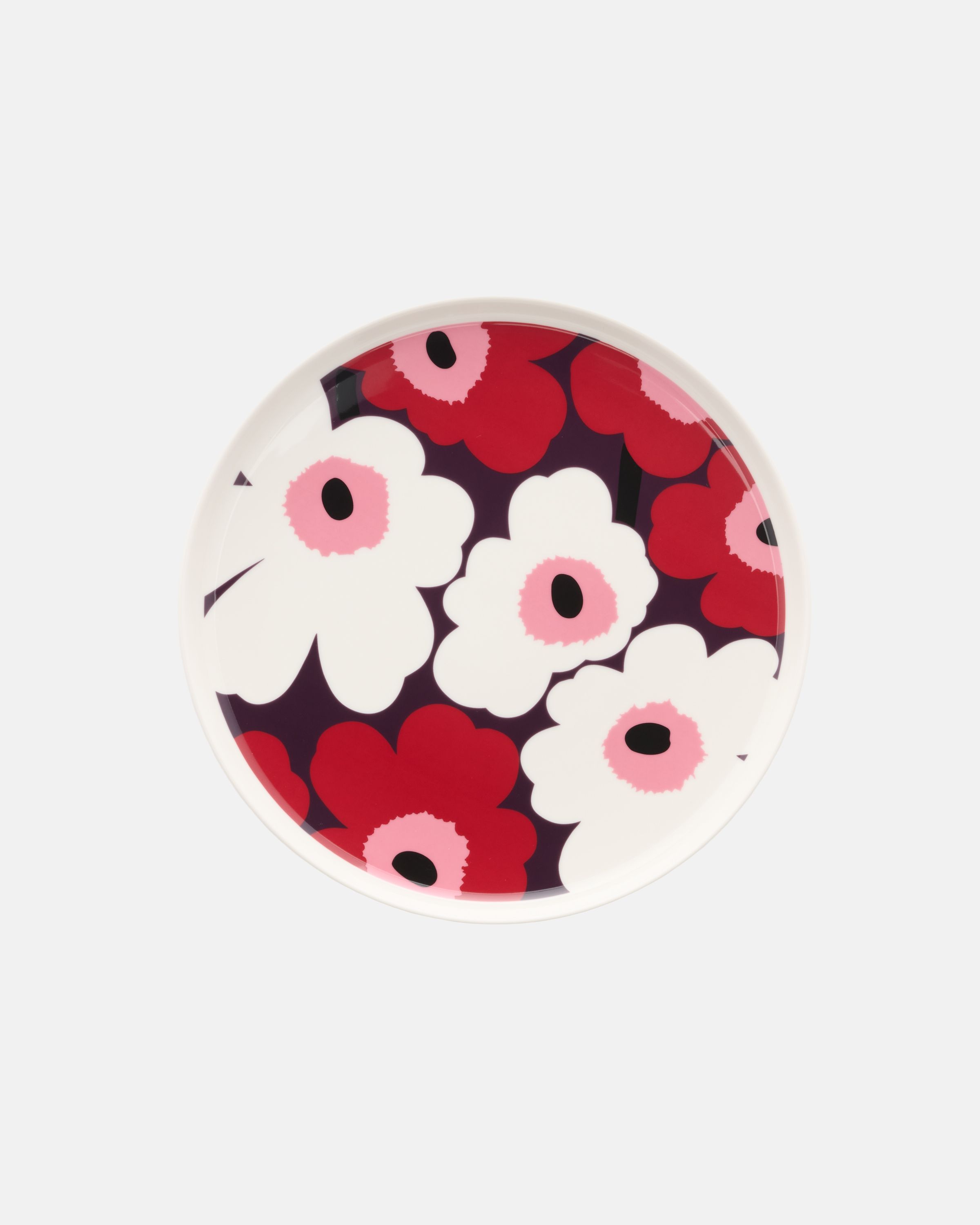 Oiva / Unikko Plate 25 cm white, plum, cranberry, pink | Marimekko