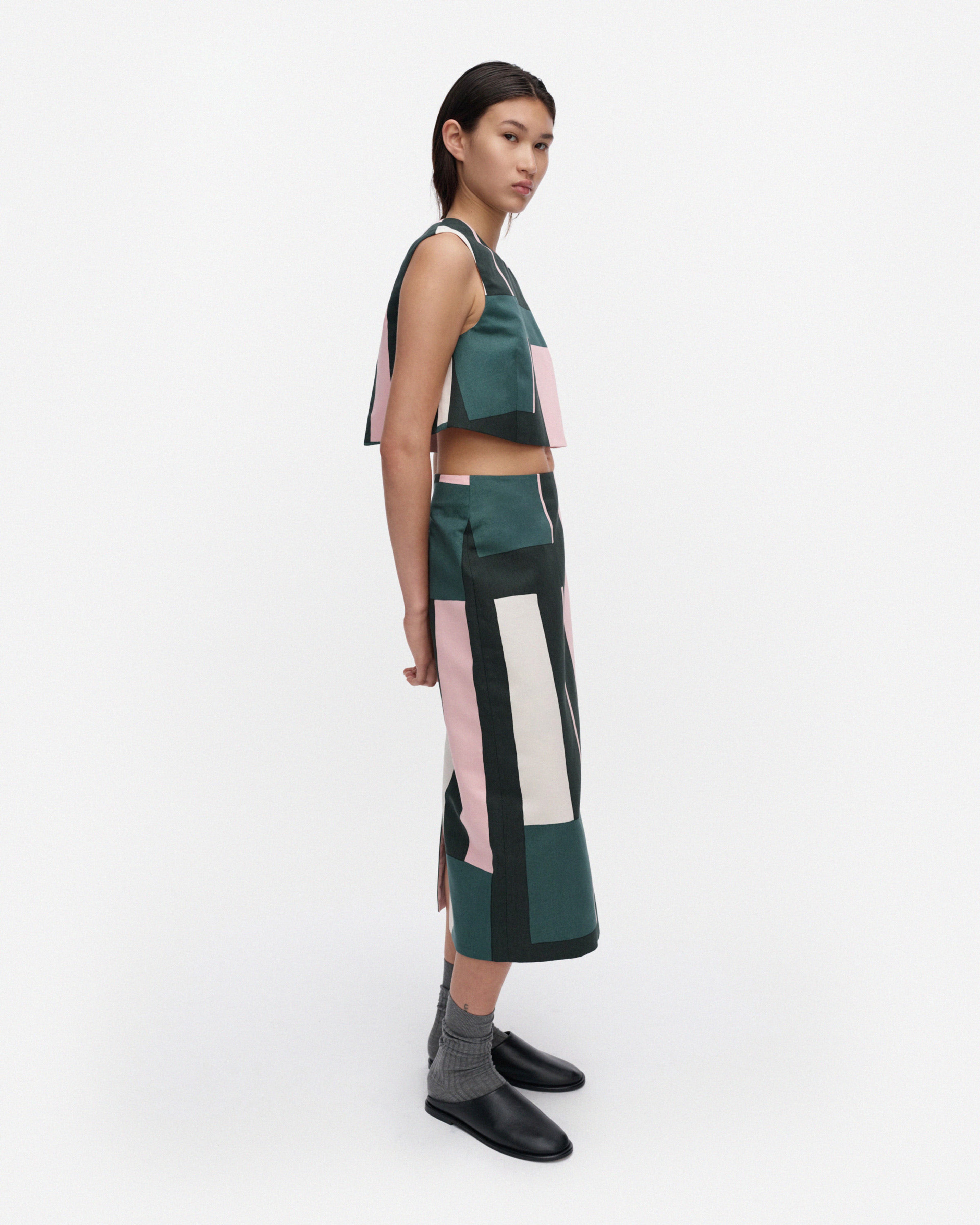 Valinta Attika, Top, dk. green, lt. pink, off white,