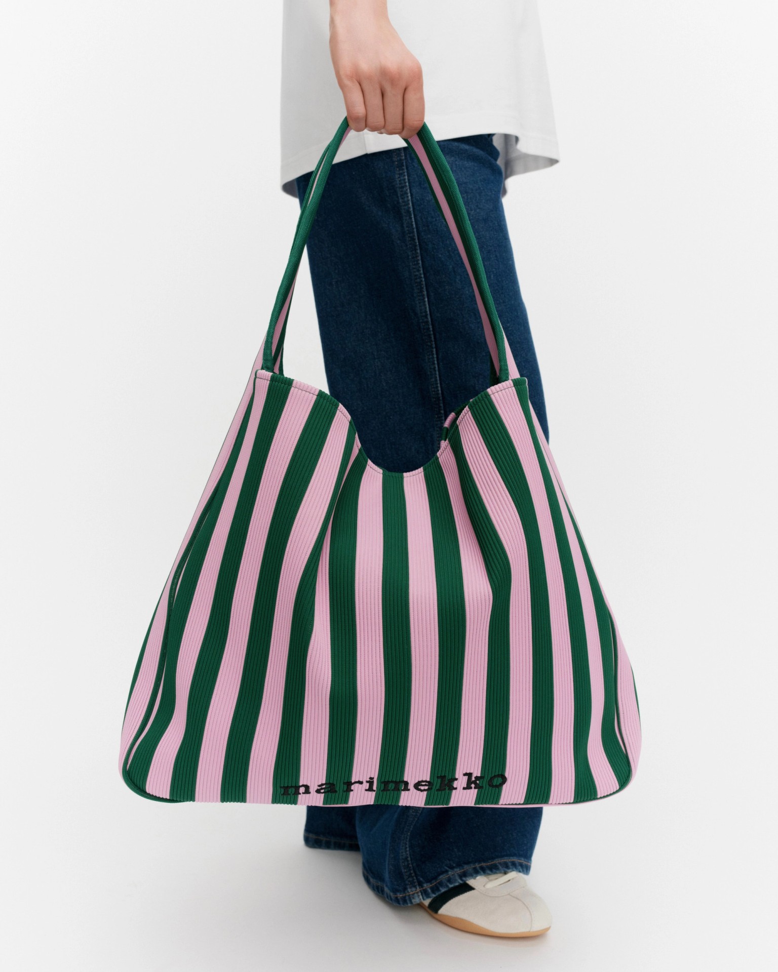 Knitted Bag Large Merirosvo, Shoulder bag, pink, dark green,