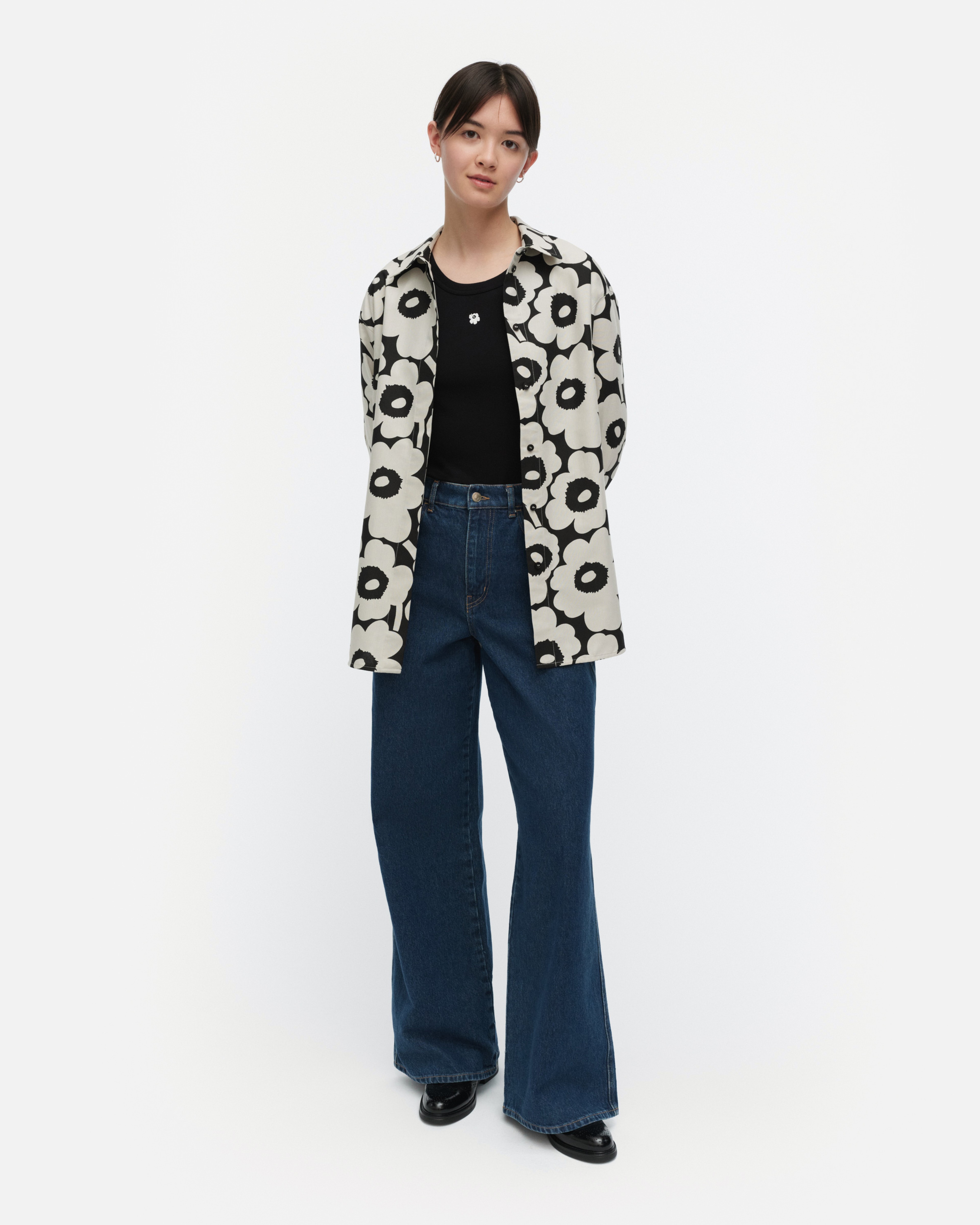 Ruoste Unikko, Cotton shirt, light grey, black,