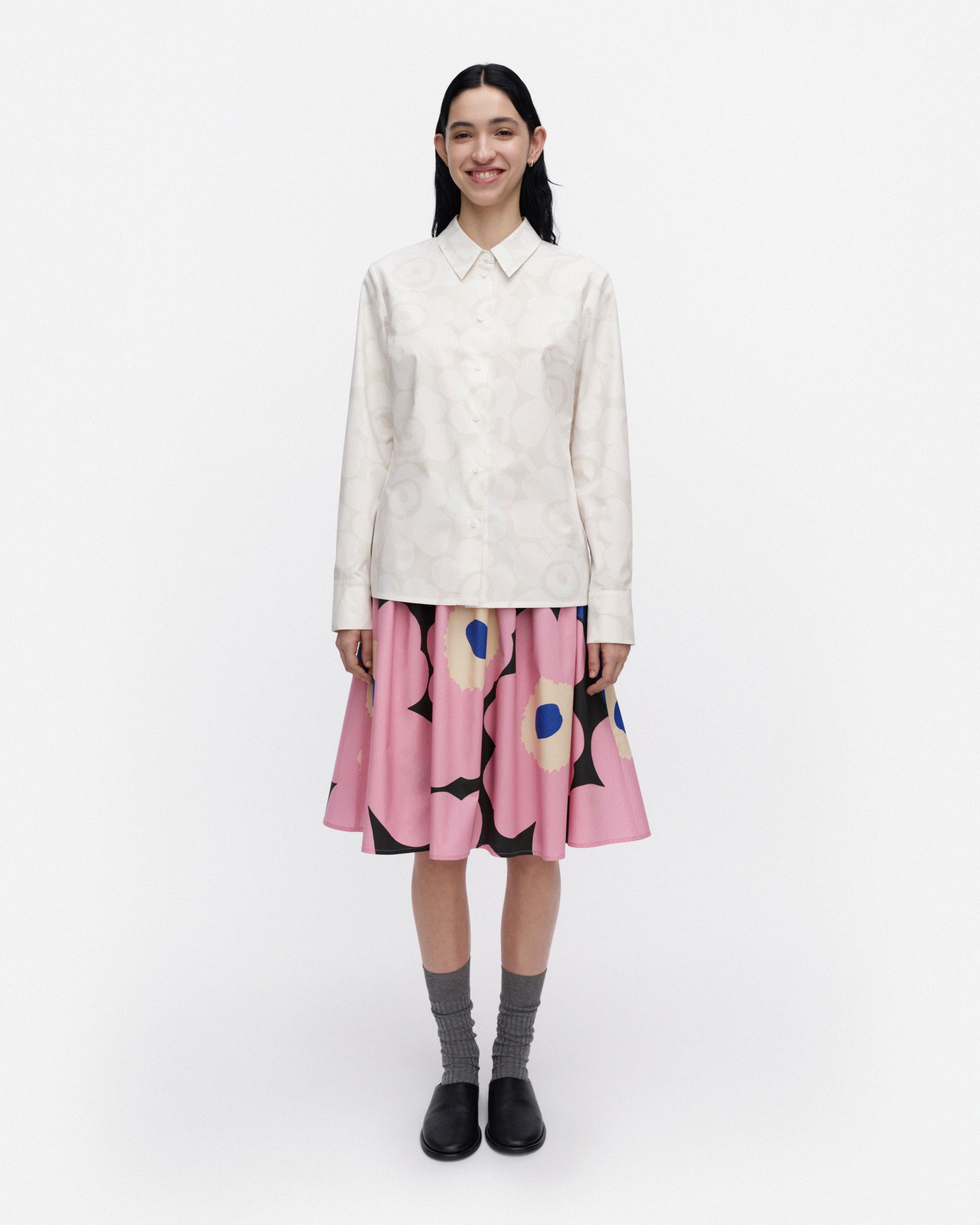 Uudestaan Unikko Blouse off white, light grey | Marimekko