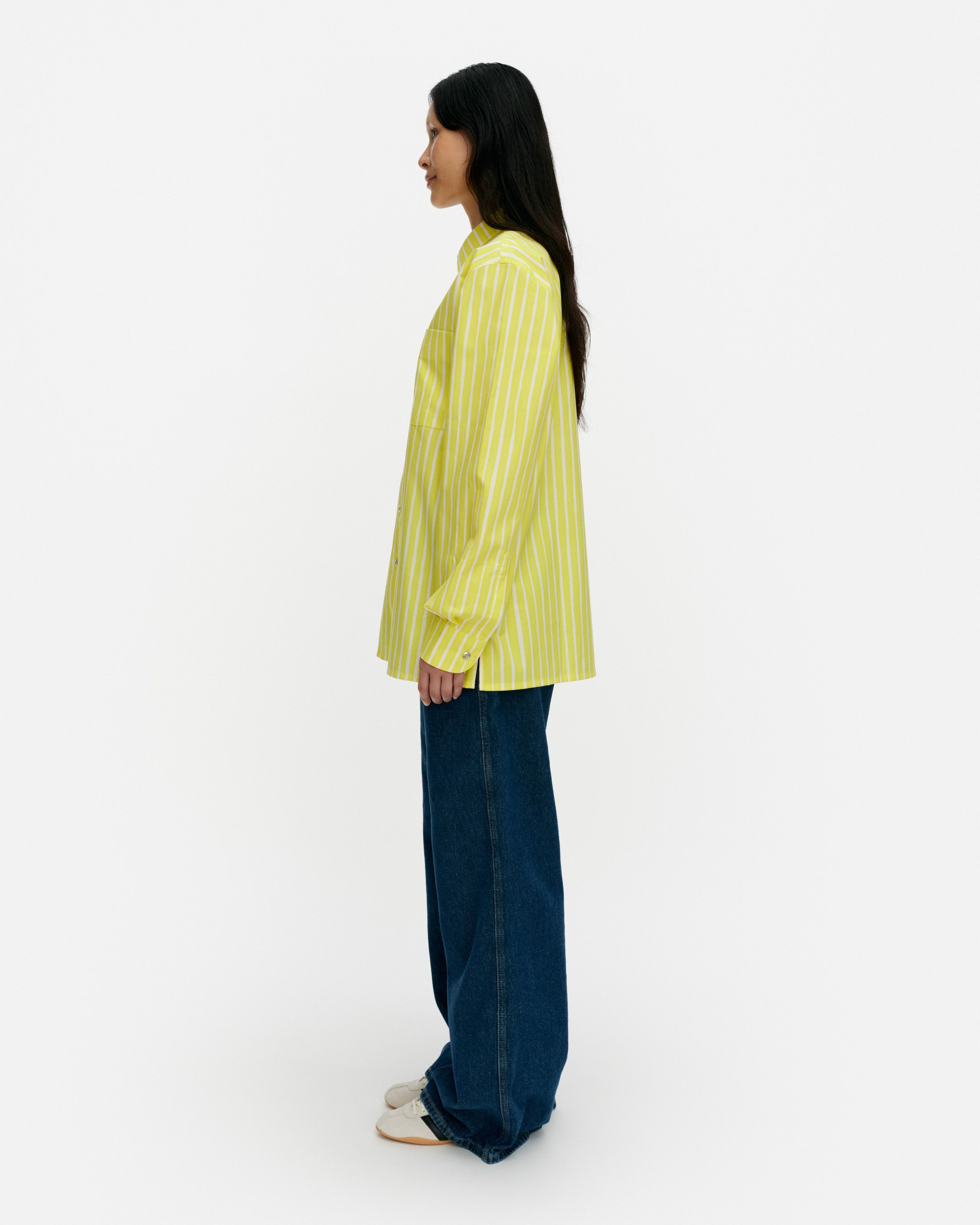 Jokapoika Kioski cotton shirt yellow, white | Marimekko