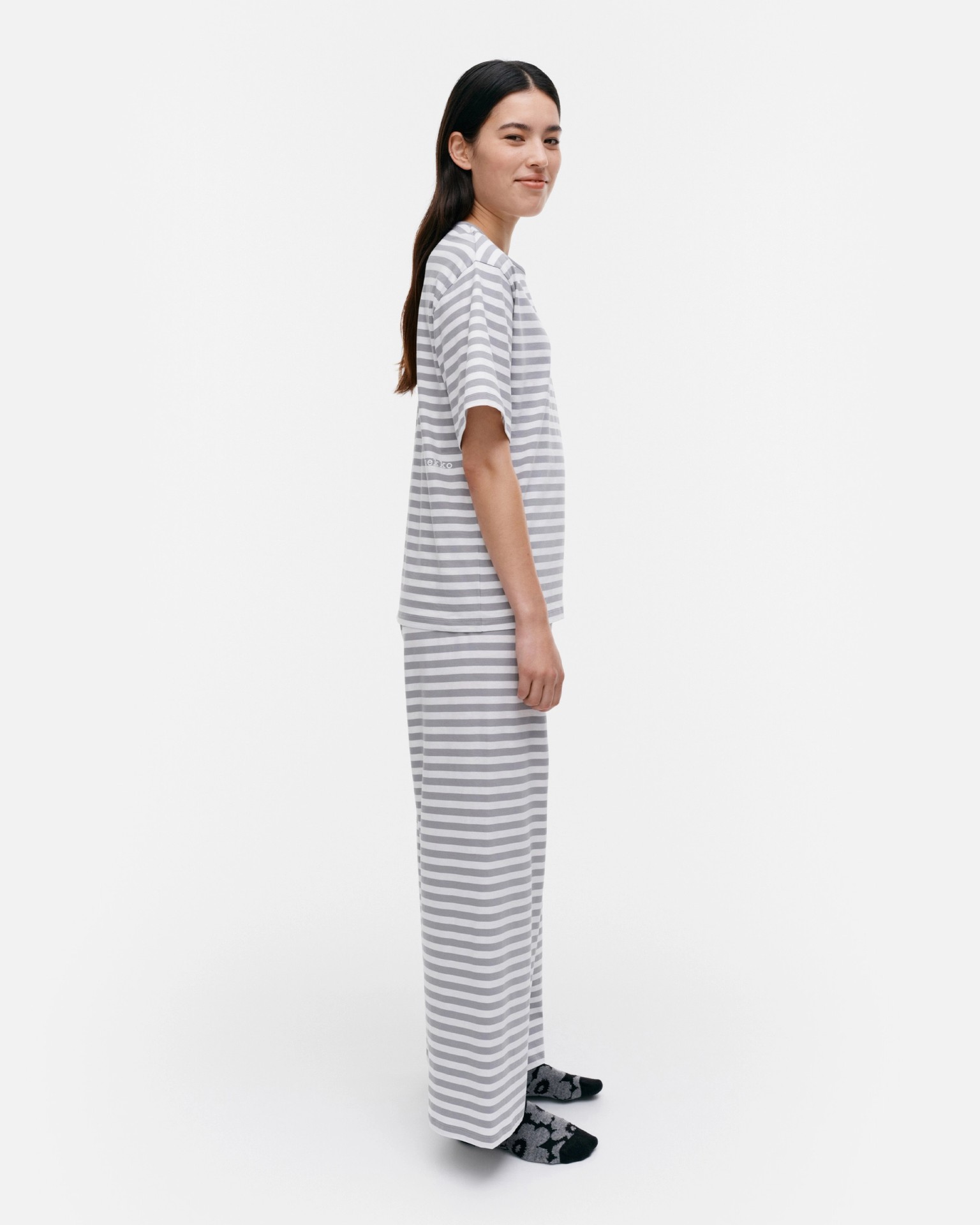 Kioski Raida Tasaraita Light, T-shirt, grey, white,