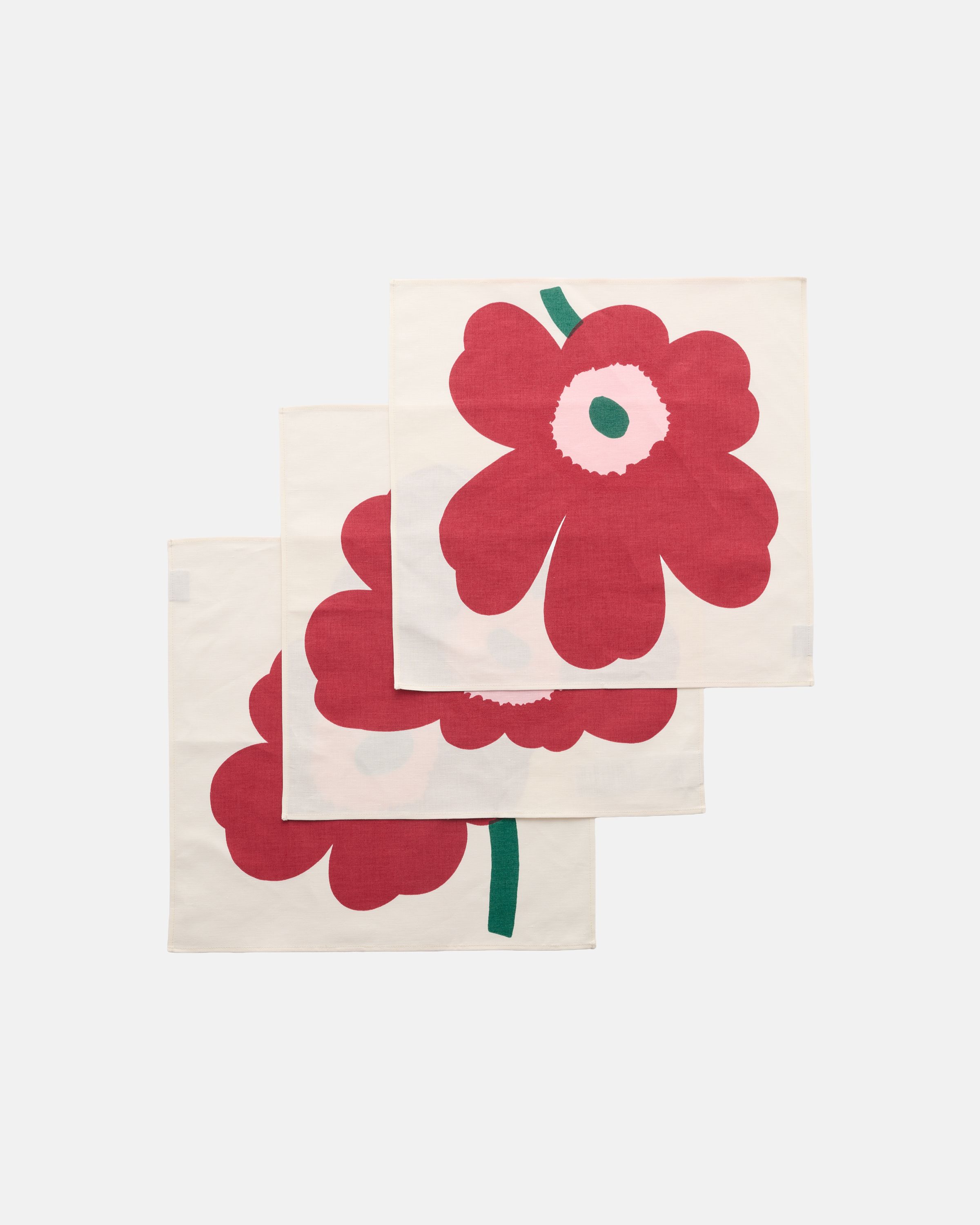 Unikko Fabric napkin 3 pcs off white, cranberry, rose | Marimekko