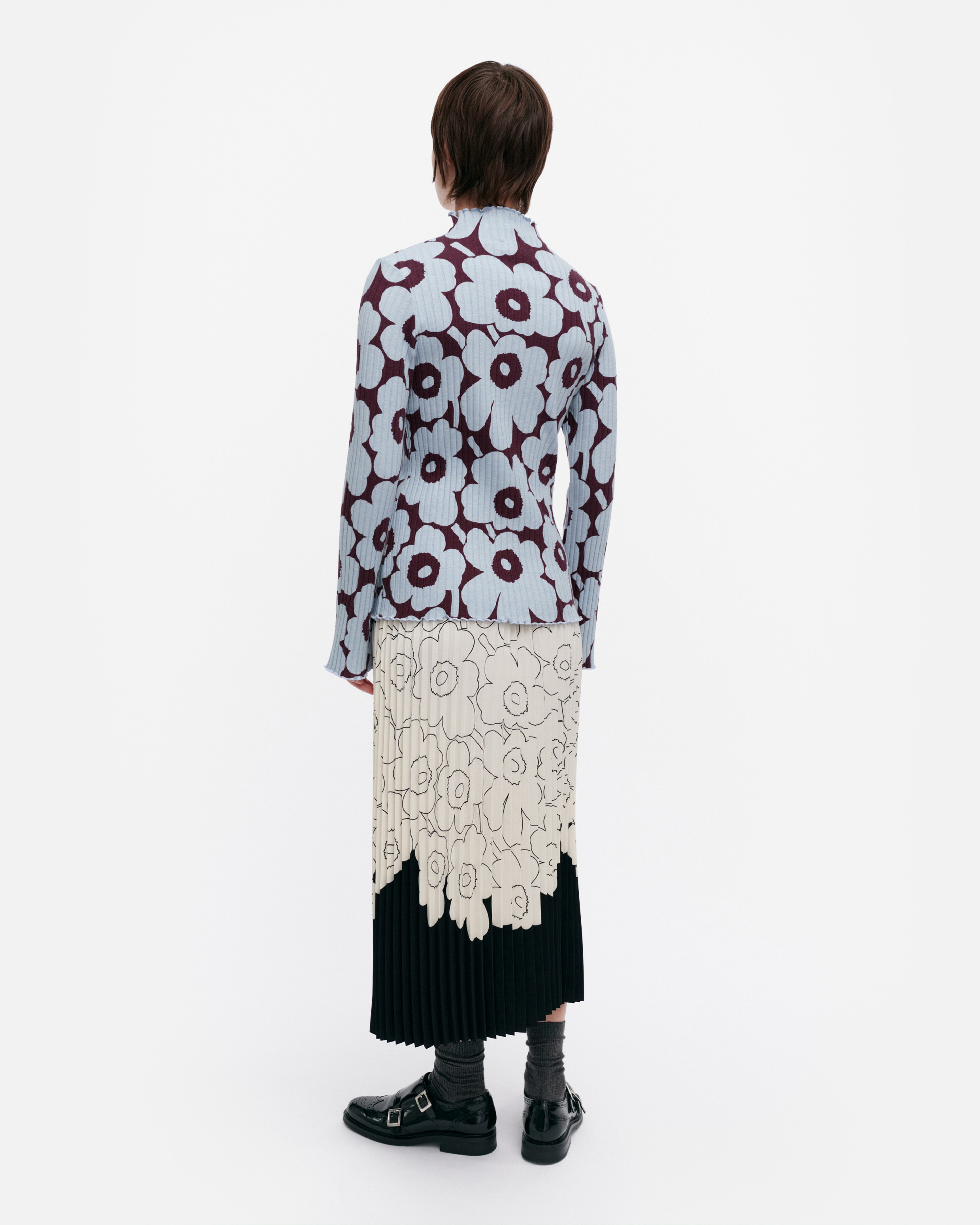 Faasi Unikko, Bluse, Hellblau, Weinrot,