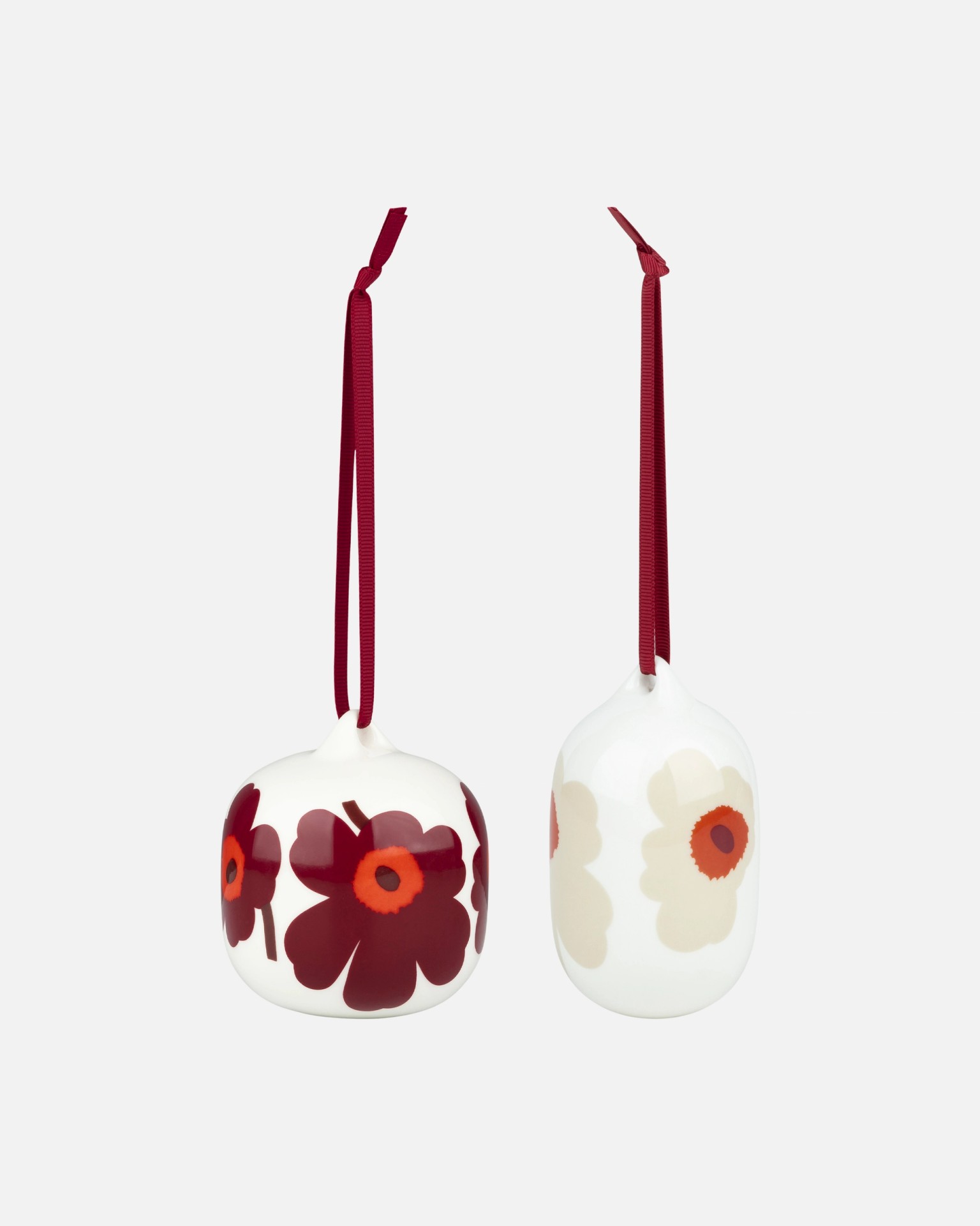 Unikko, Collectible ornament 2 pcs, white, red, beige,