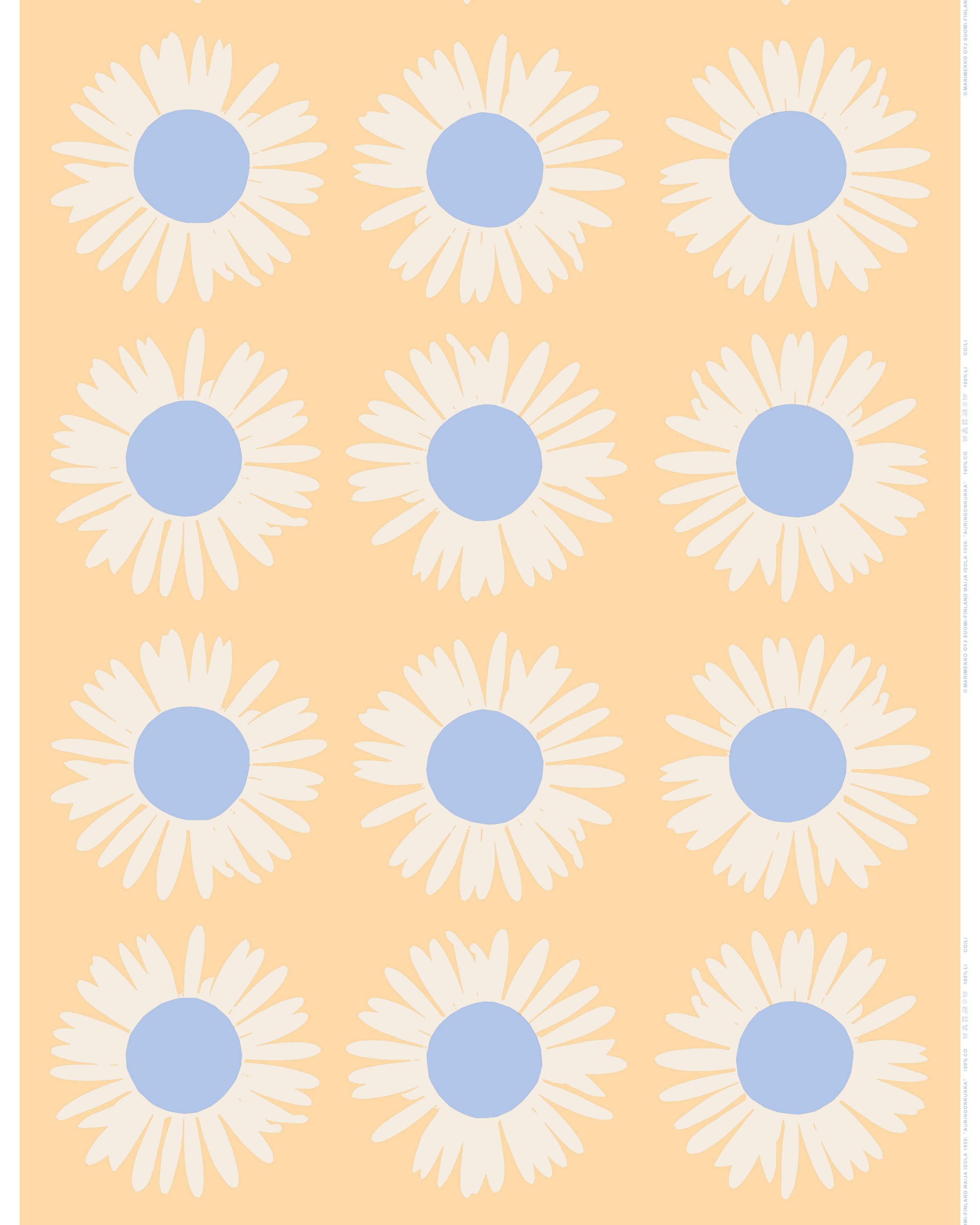 Auringonkukka Cotton fabric ginger, natural white, l.blue | Marimekko