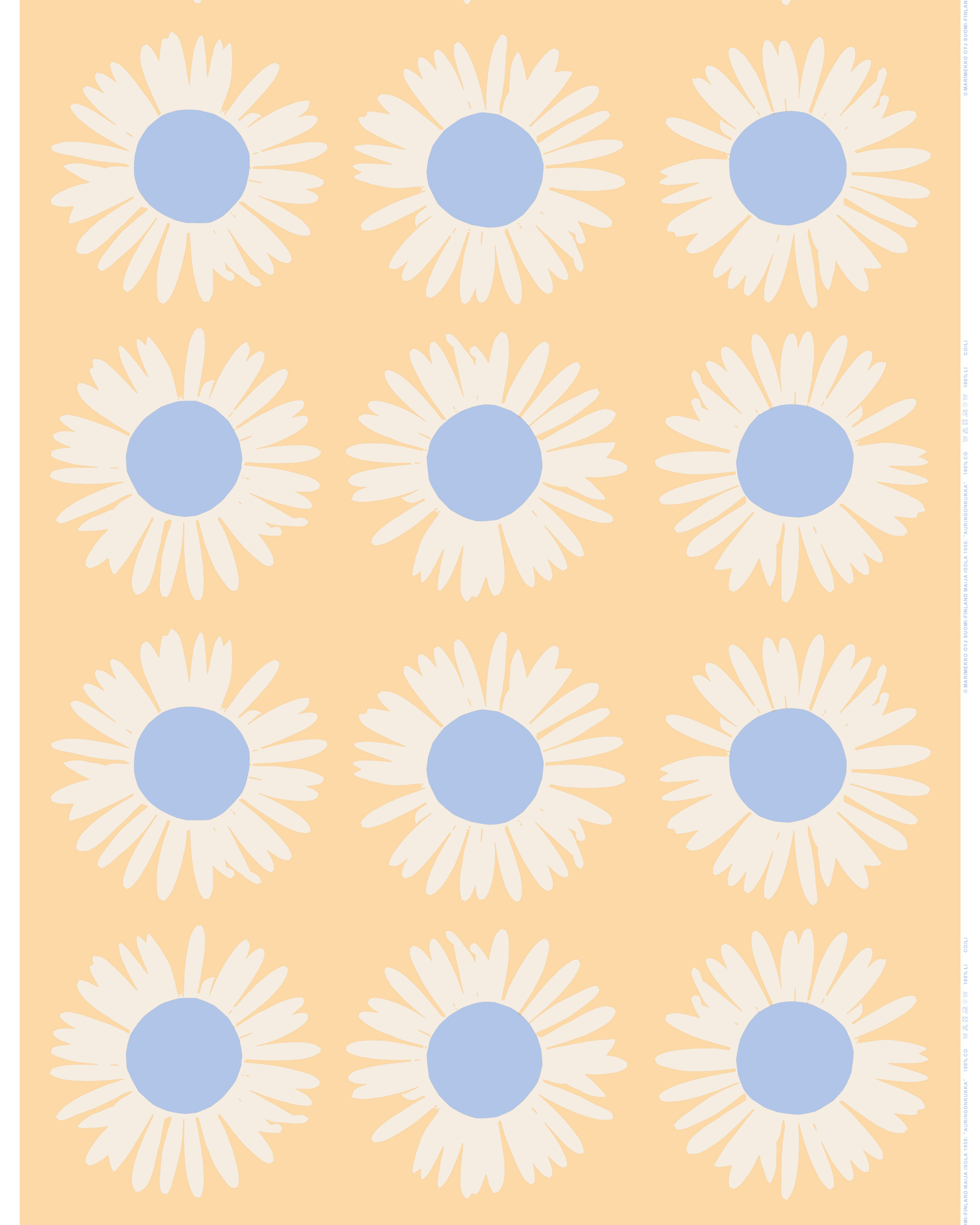 Auringonkukka, Cotton fabric, ginger, natural white, l.blue,