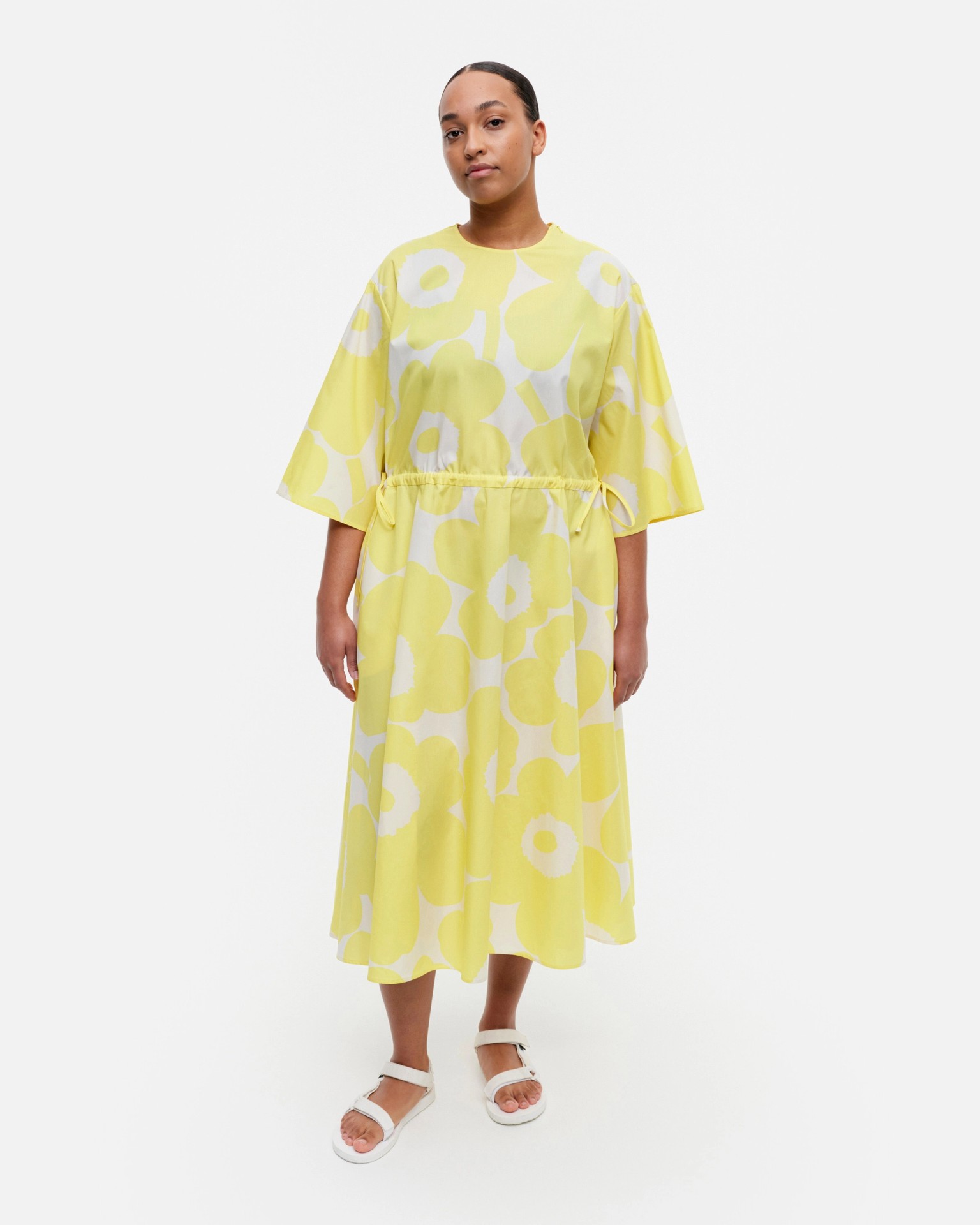 Fiaali Unikko, Cotton poplin dress, yellow, off-white,