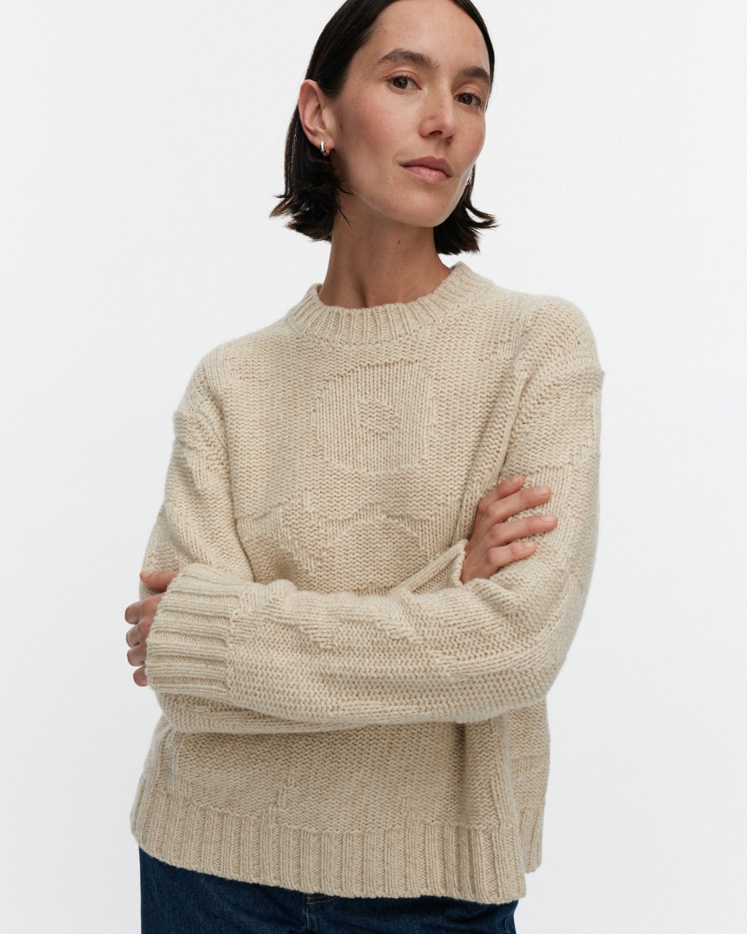 Vainu Unikko Knitted pullover beige melange | Marimekko