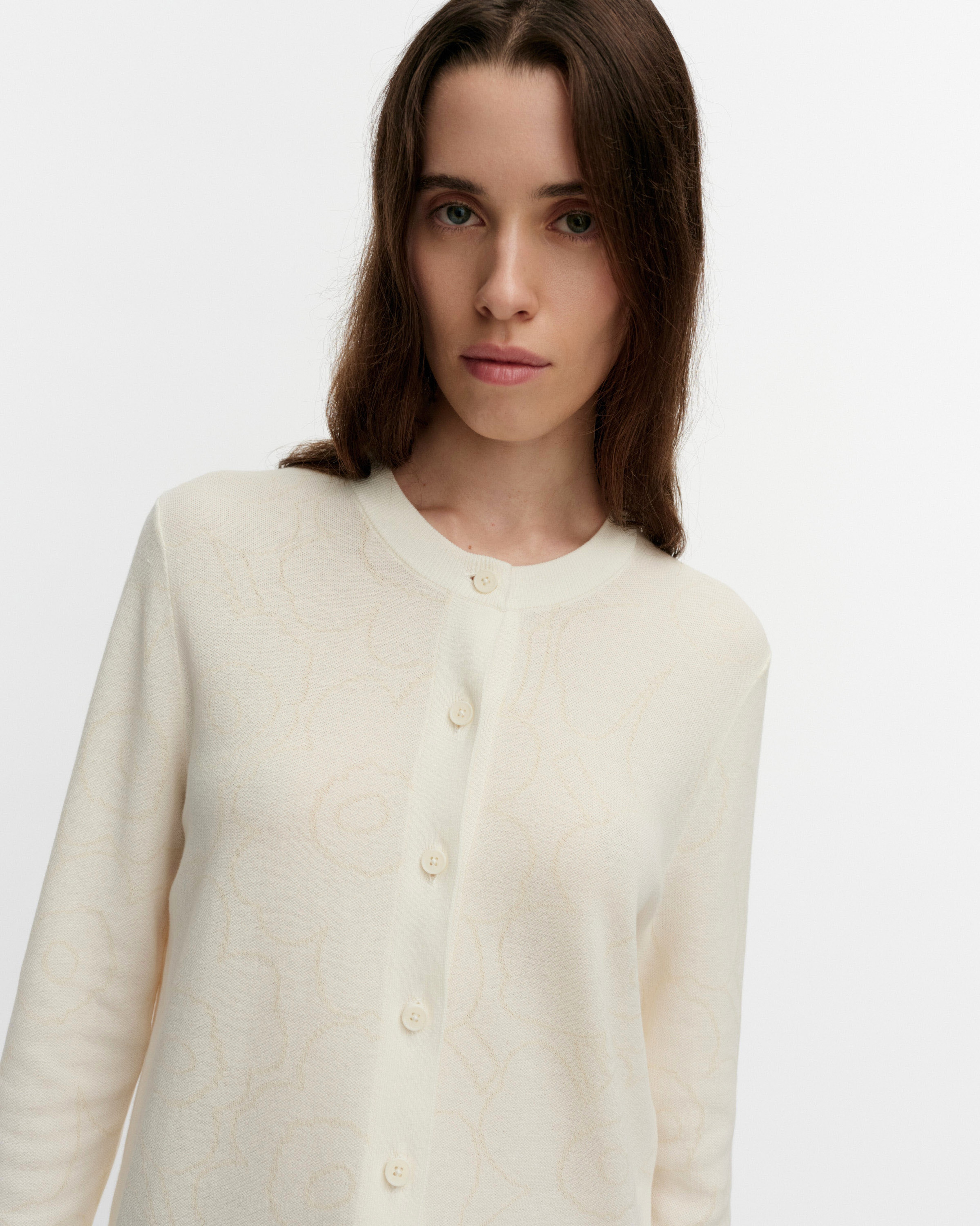 Toispual Piirto Unikko, Knitted cardigan, off white, light beige,