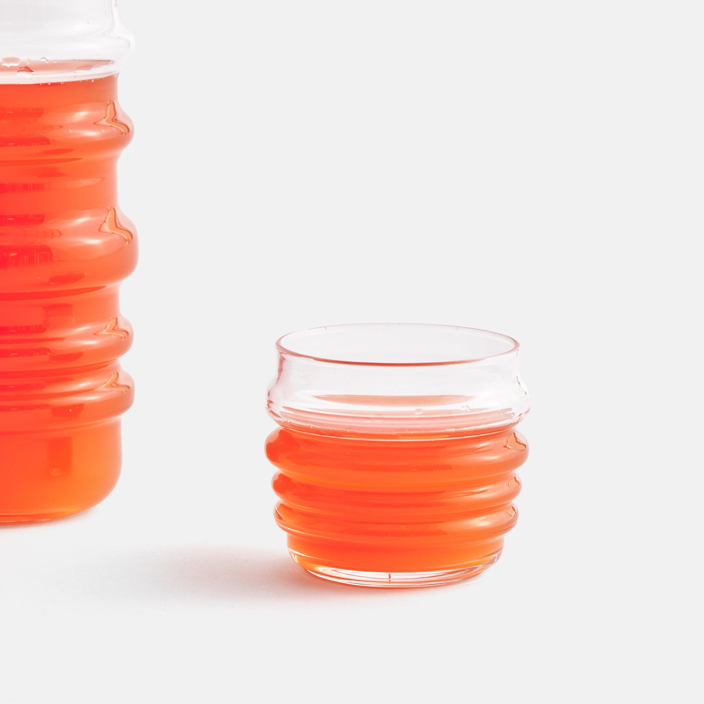 Clear Sukat Makkaralla collection glass and carafe.