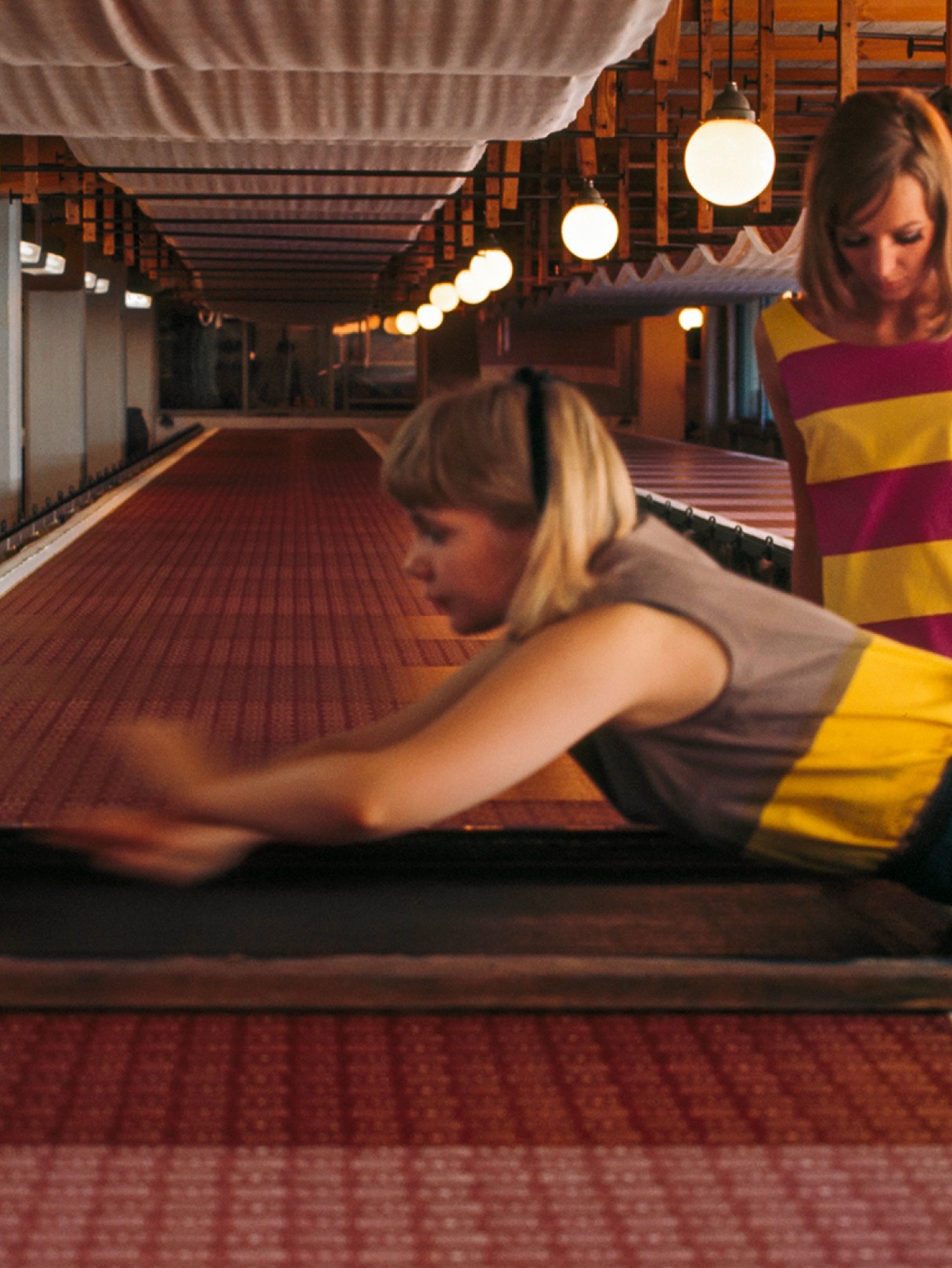 Photo by Tony Vaccaro of Marimekko fabrics being printed by hand.