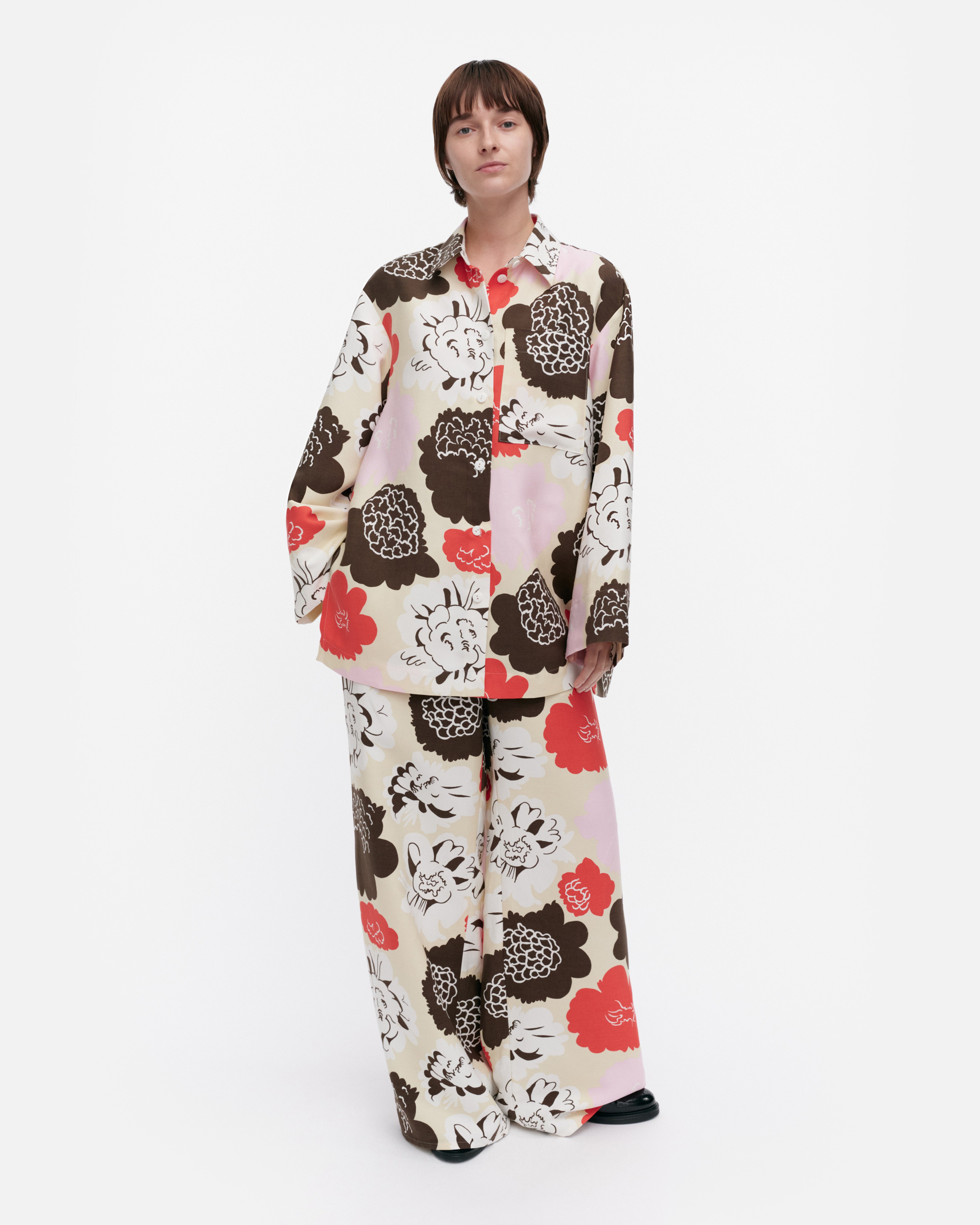 Kammeta Pioni, Shirt, beige, red, light pink, brown,