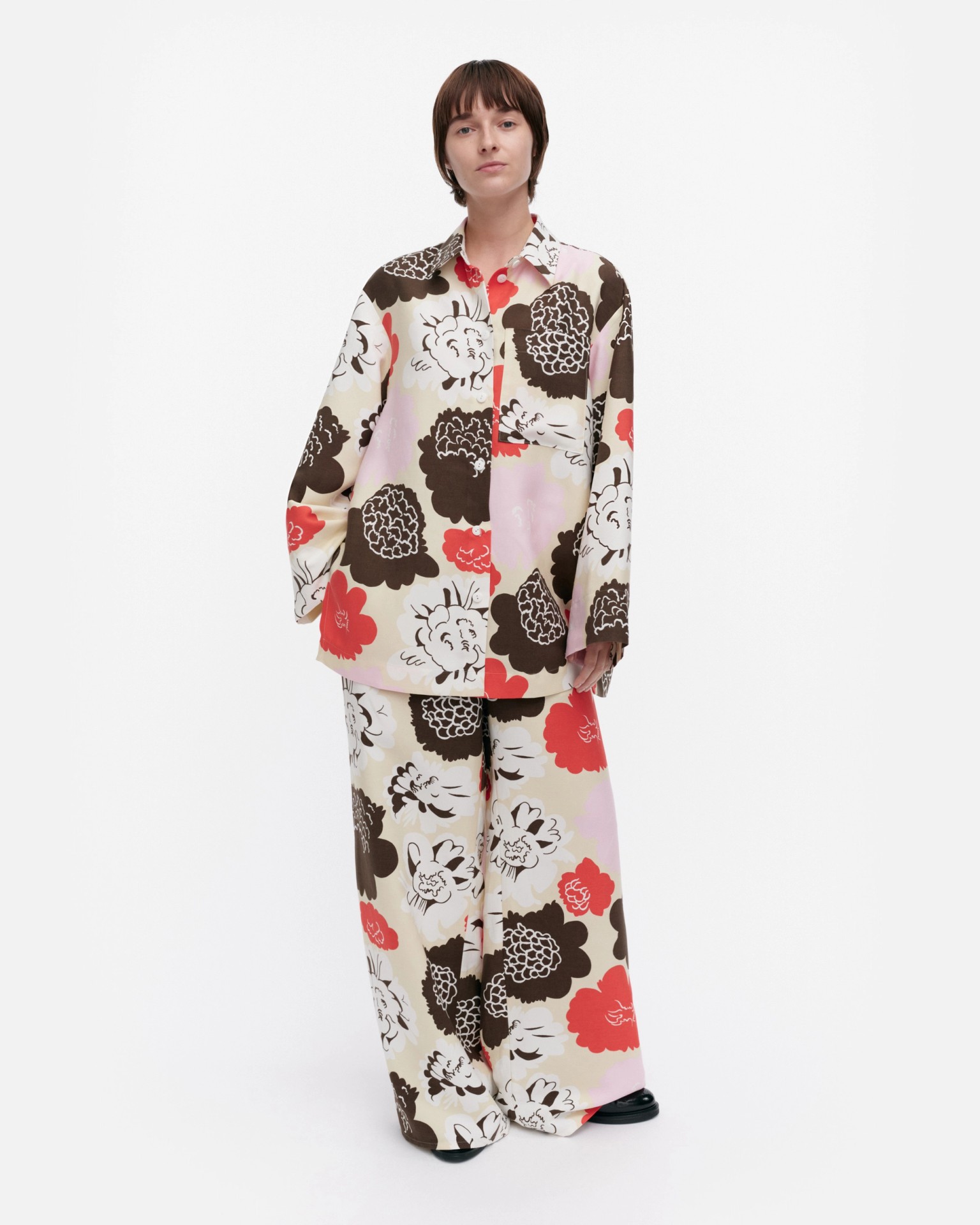 Kammeta Pioni, Shirt, beige, red, light pink, brown,