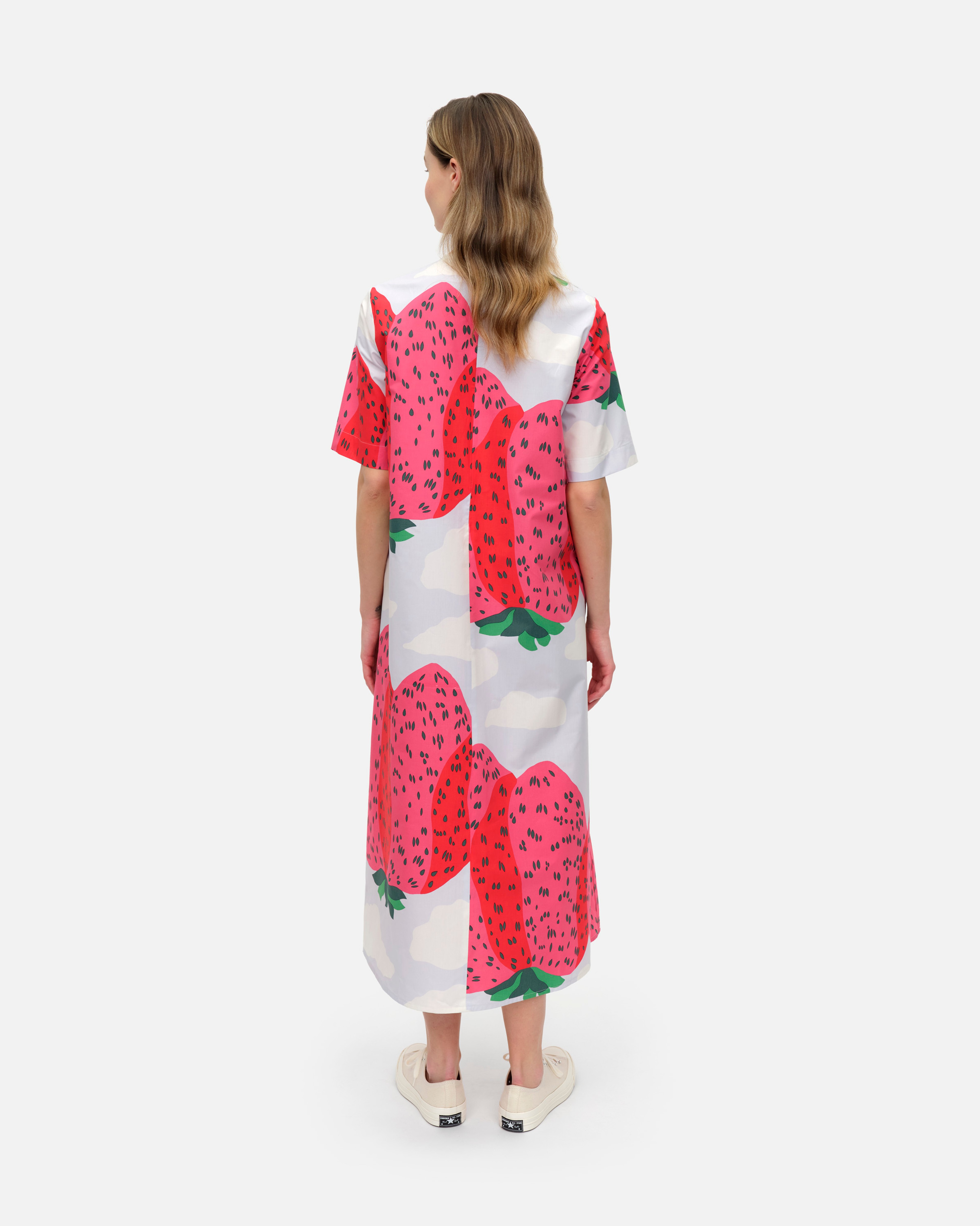 Kotelo Mansikkavuoret, Cotton poplin dress, light blue, pink, green,