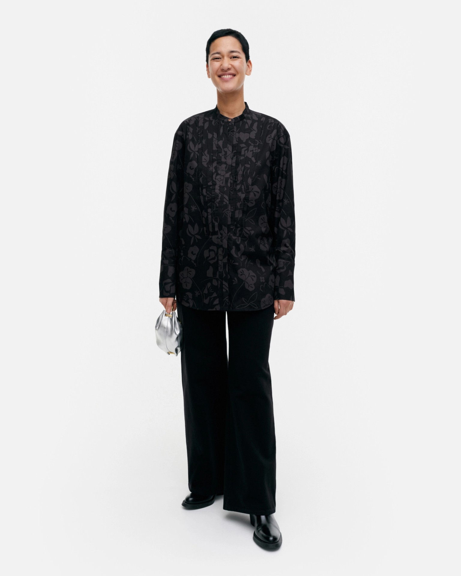 Heti Nokturno, Cotton poplin shirt, black, dark grey,
