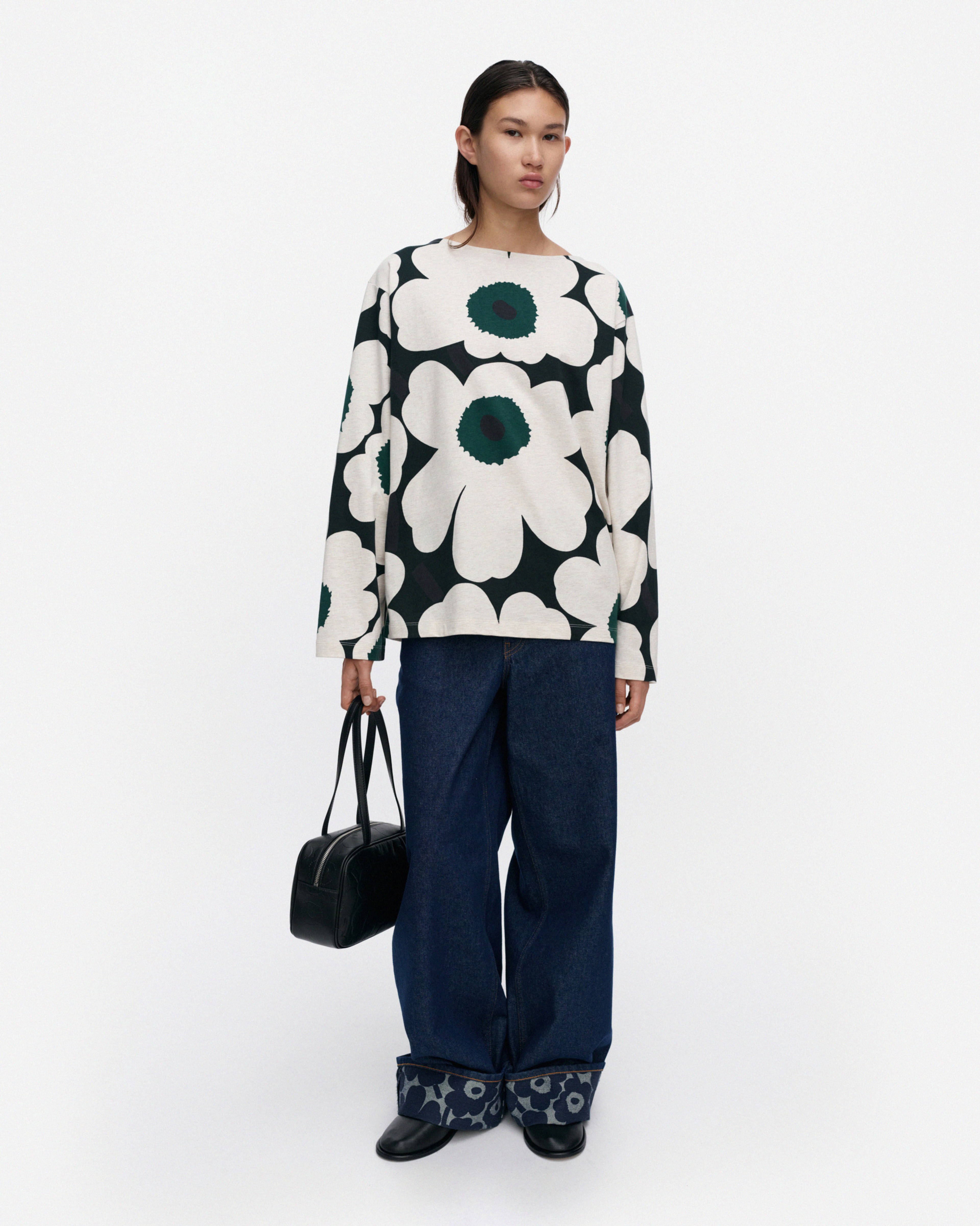 Huljua Unikko, Jersey shirt, dark green, beige melange,