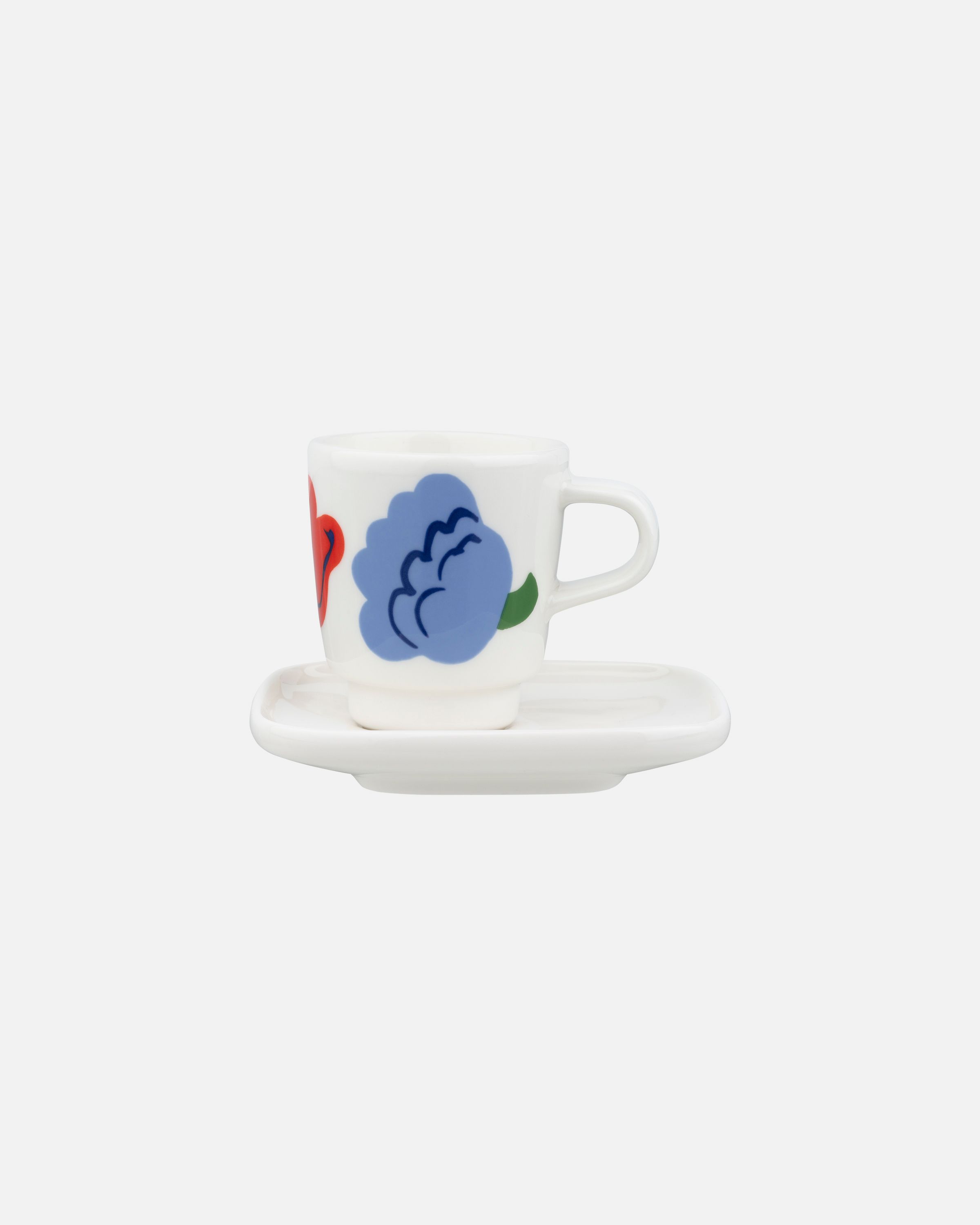 Oiva / Kukasta kukkaan Espresso cup and plate white, green, orange