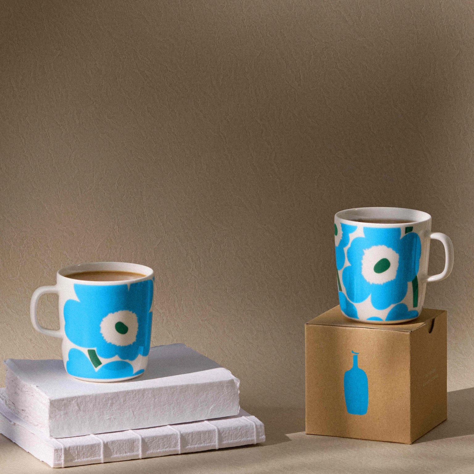 Marimekko x Blue Bottle Café coffee mugs in Unikko print.