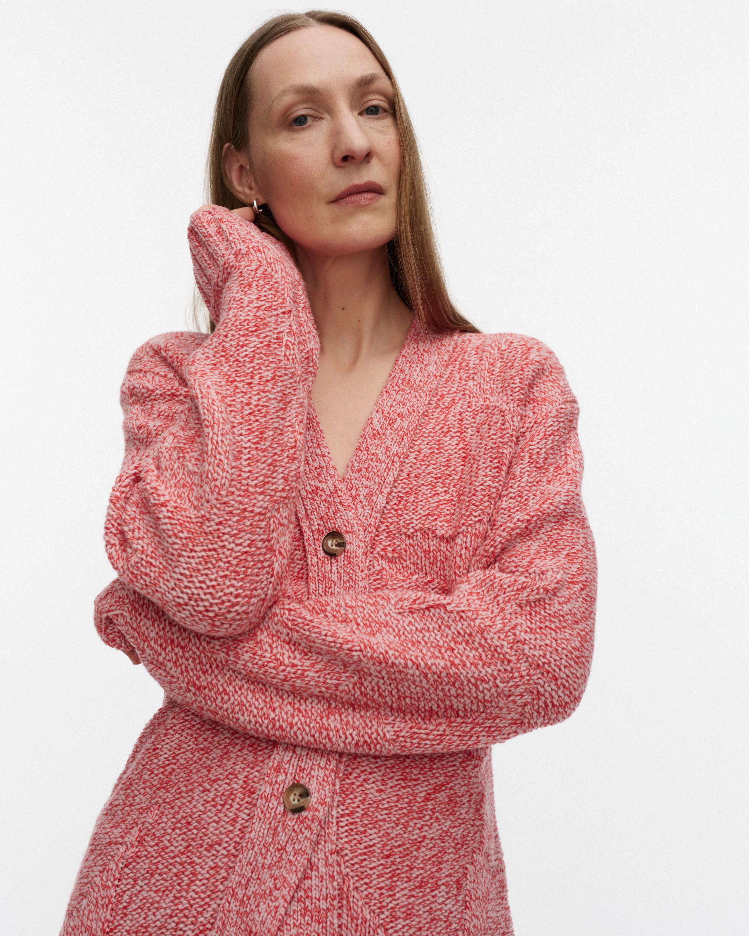 Aamu Unikko Knit cardigan red melange | Marimekko