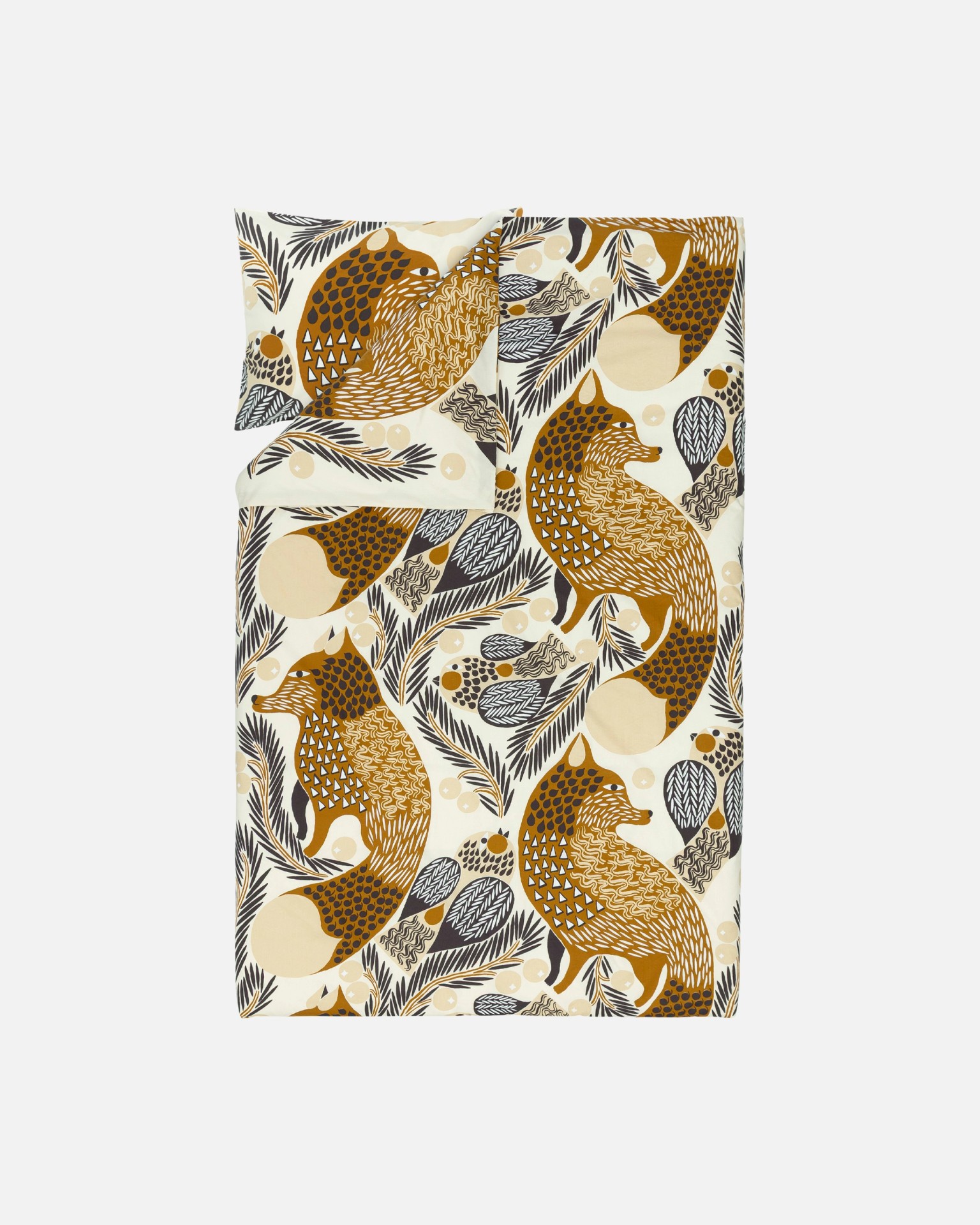 Ketunmarja, Pussilakanasetti 150x210 cm +50x60 cm, kerma, kinuski, hiili,