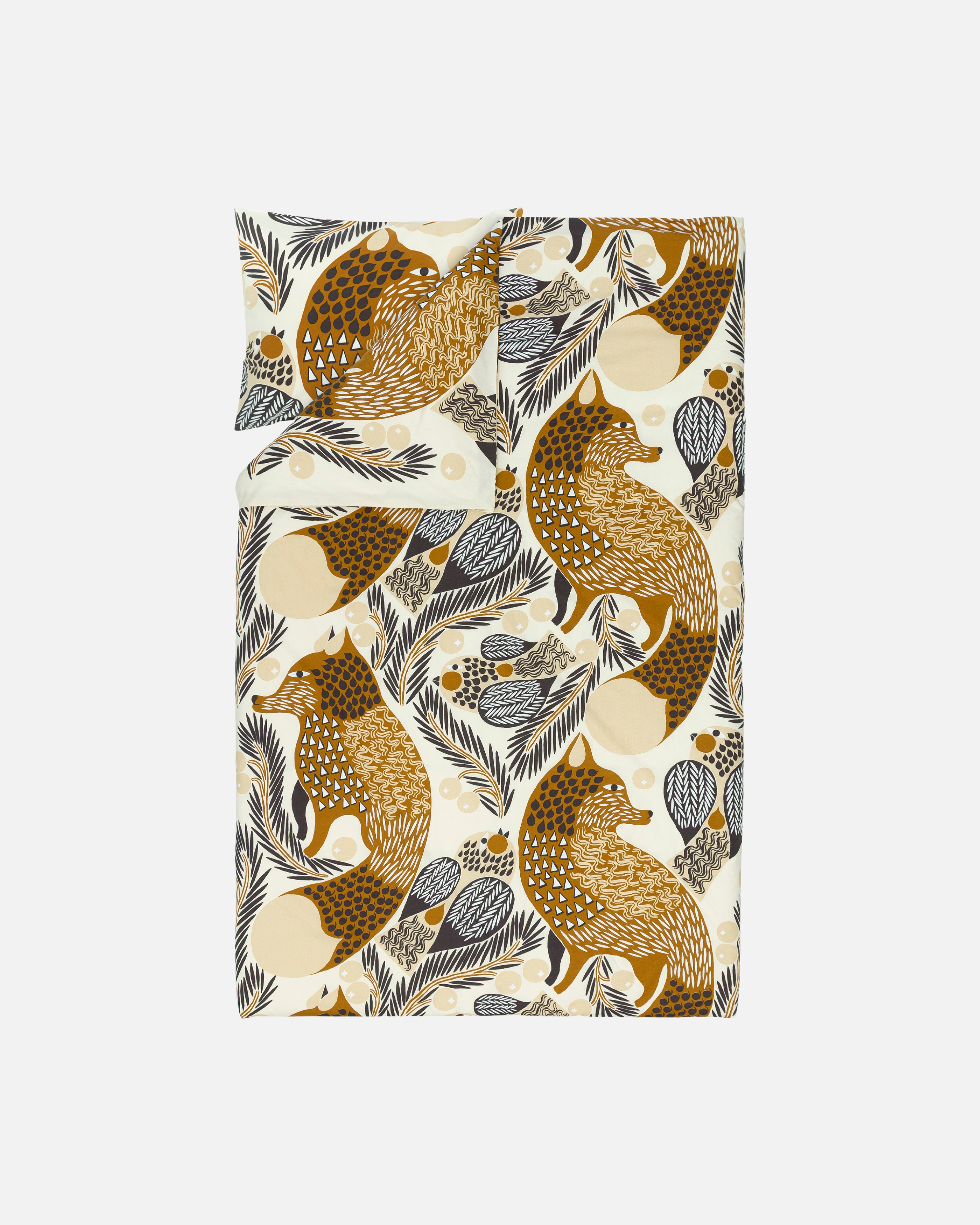 Ketunmarja, Pussilakanasetti 150x210 cm +50x60 cm, kerma, kinuski, hiili,