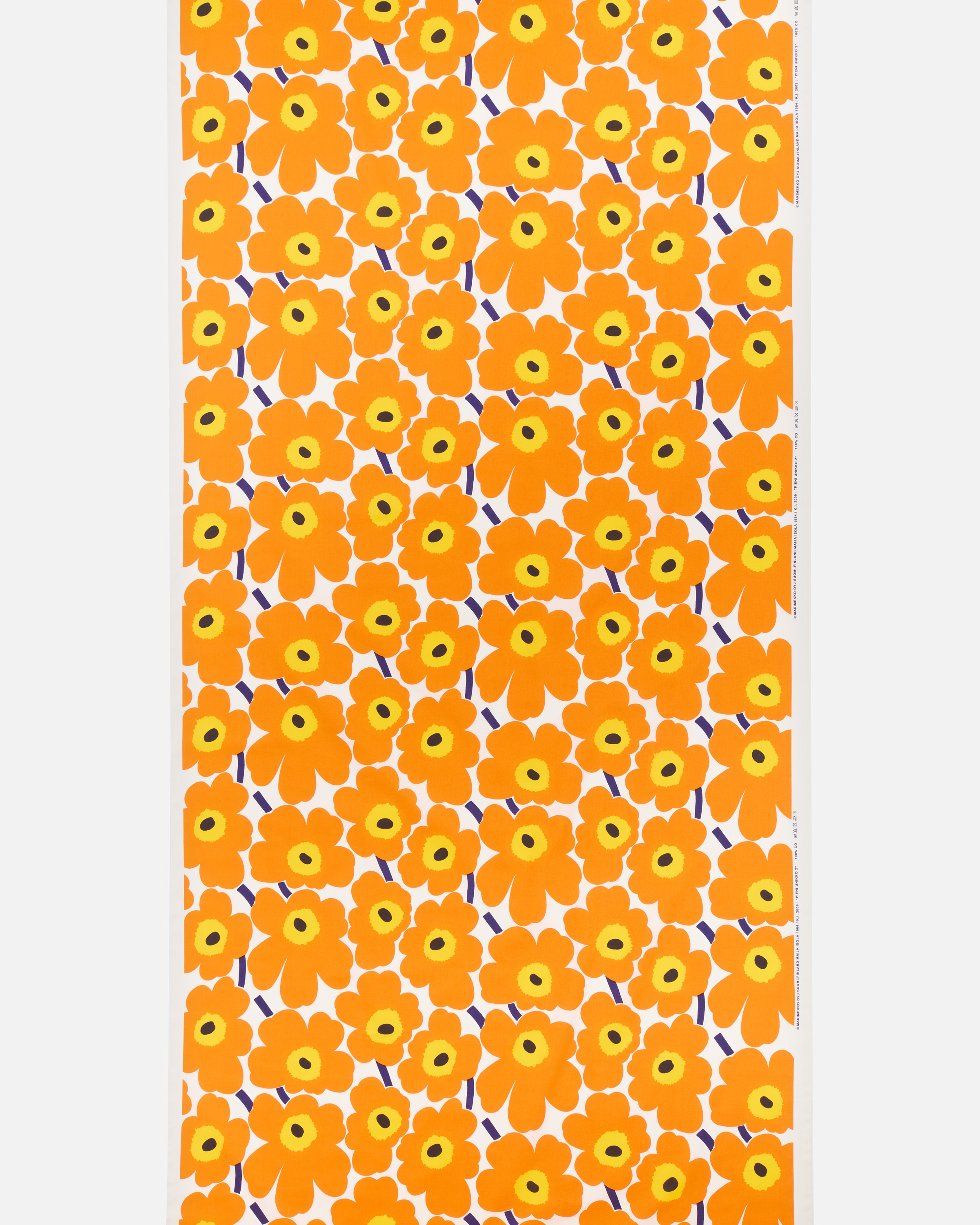 Pieni Unikko, Cotton fabric, white, orange, d.blue,