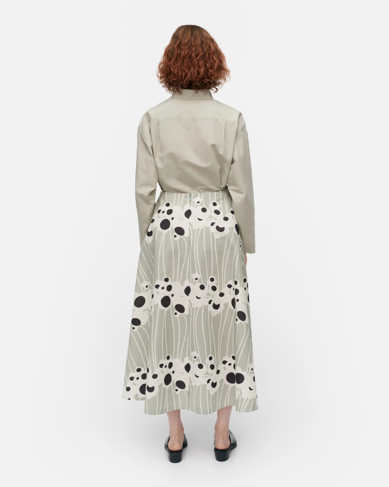 Stasia Lammet, Cotton linen skirt, greyish green, white, dk. grey,
