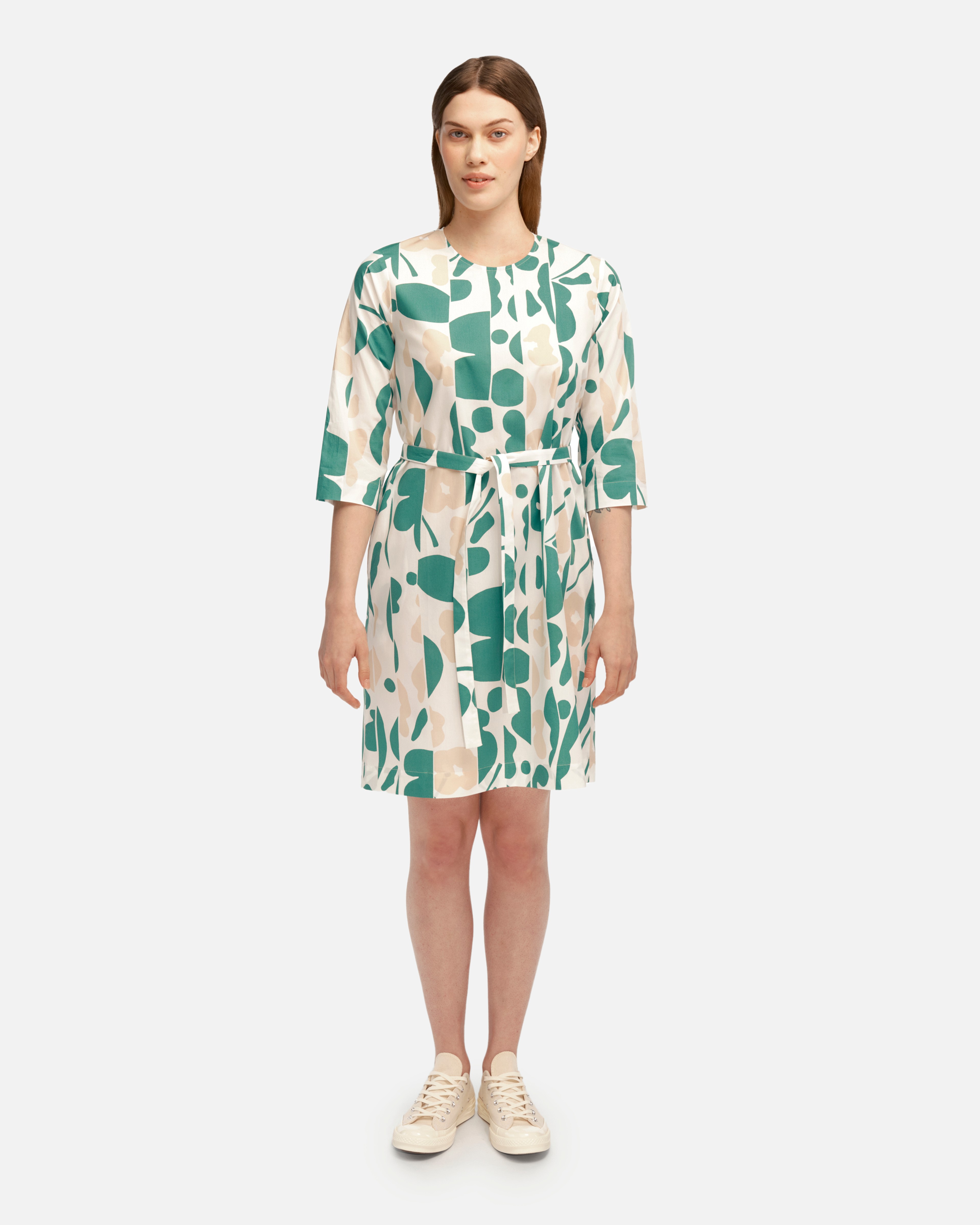 Migos Leikkokukka, Baumwollpopeline-Kleid, weiß, grün, pfirsich,