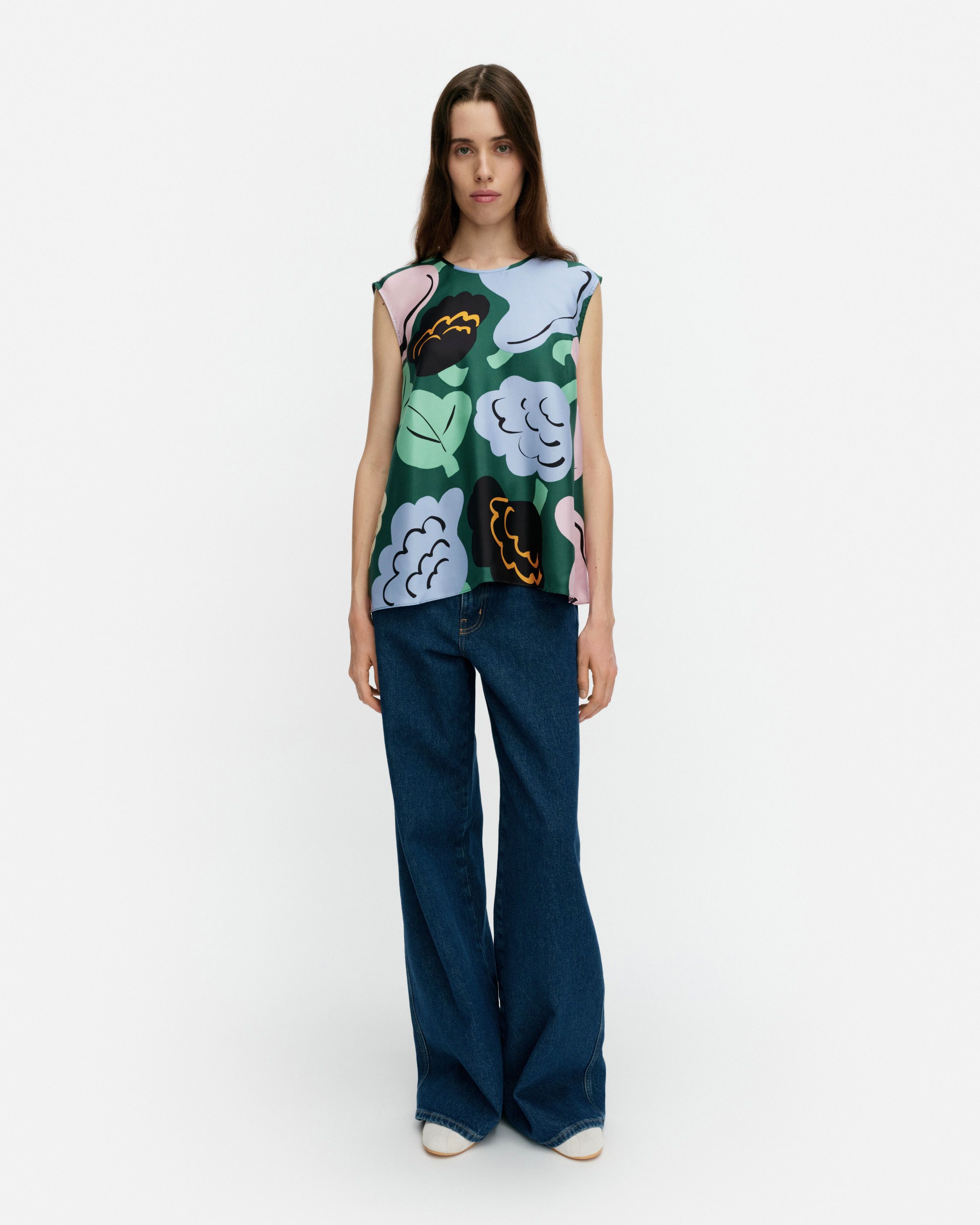 Katoava Kukasta Kukkaan Top green, green, pink | Marimekko