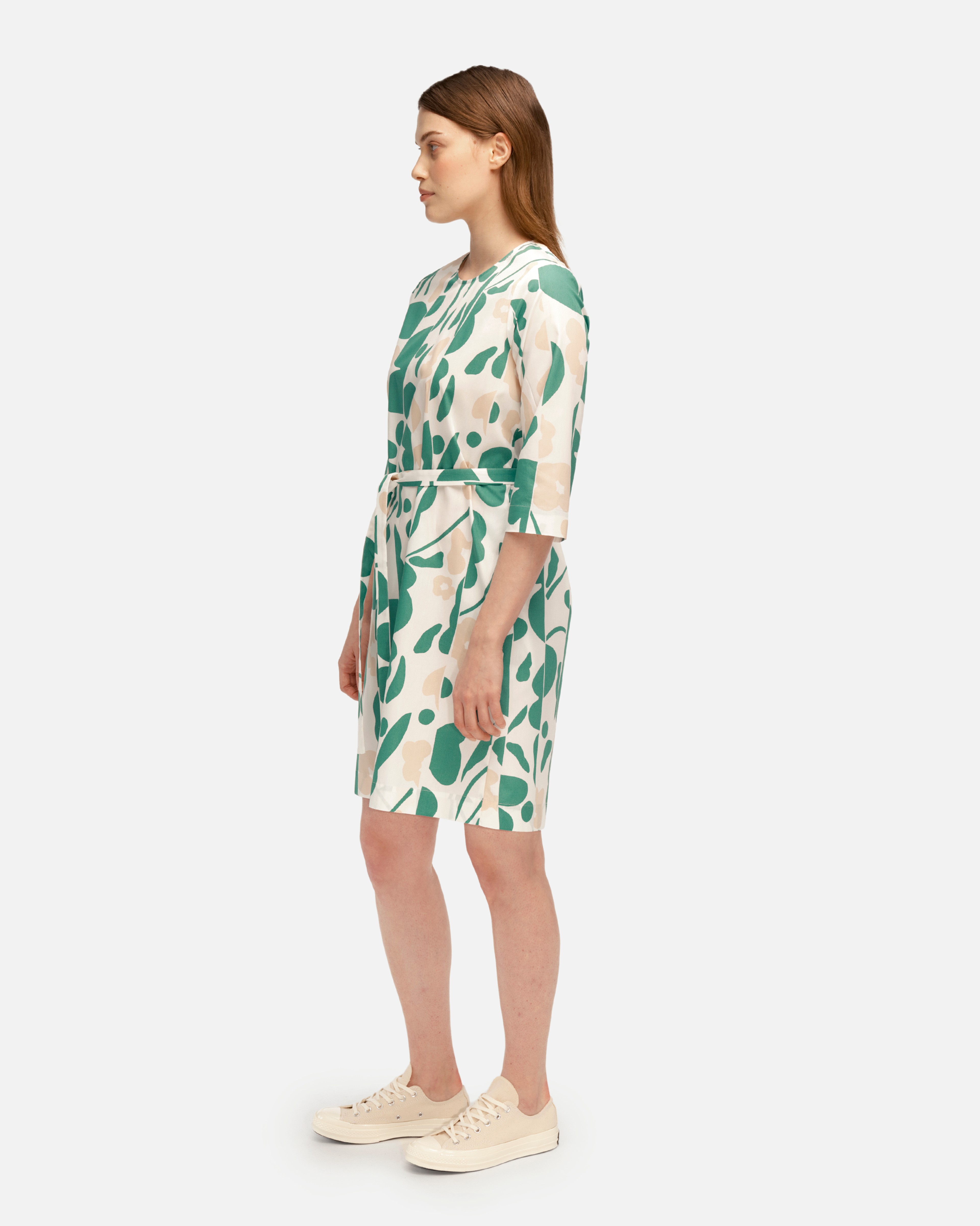 Migos Leikkokukka, Baumwollpopeline-Kleid, weiß, grün, pfirsich,