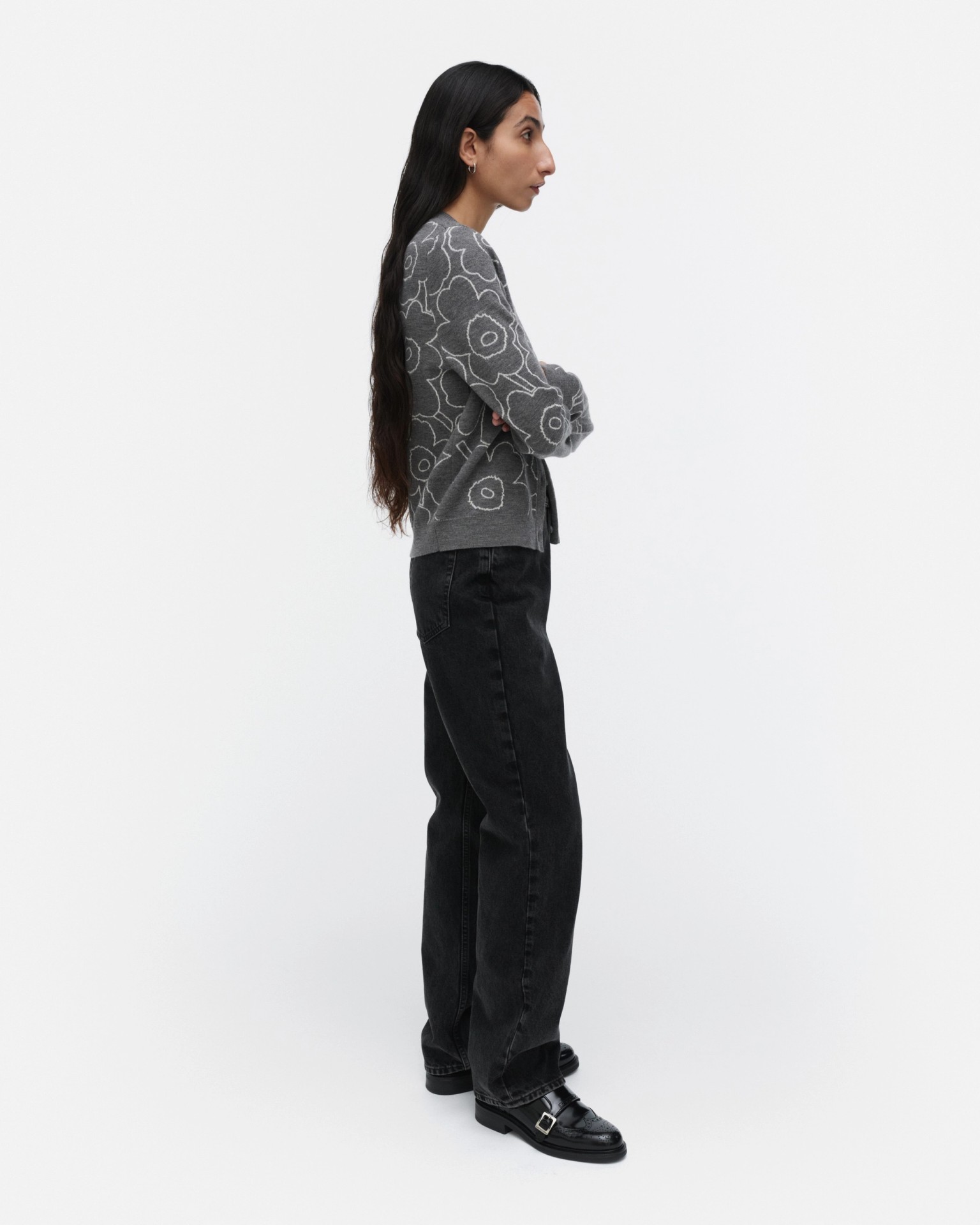 Villi Piirto Unikko, Knitted cardigan, dark grey, off white,