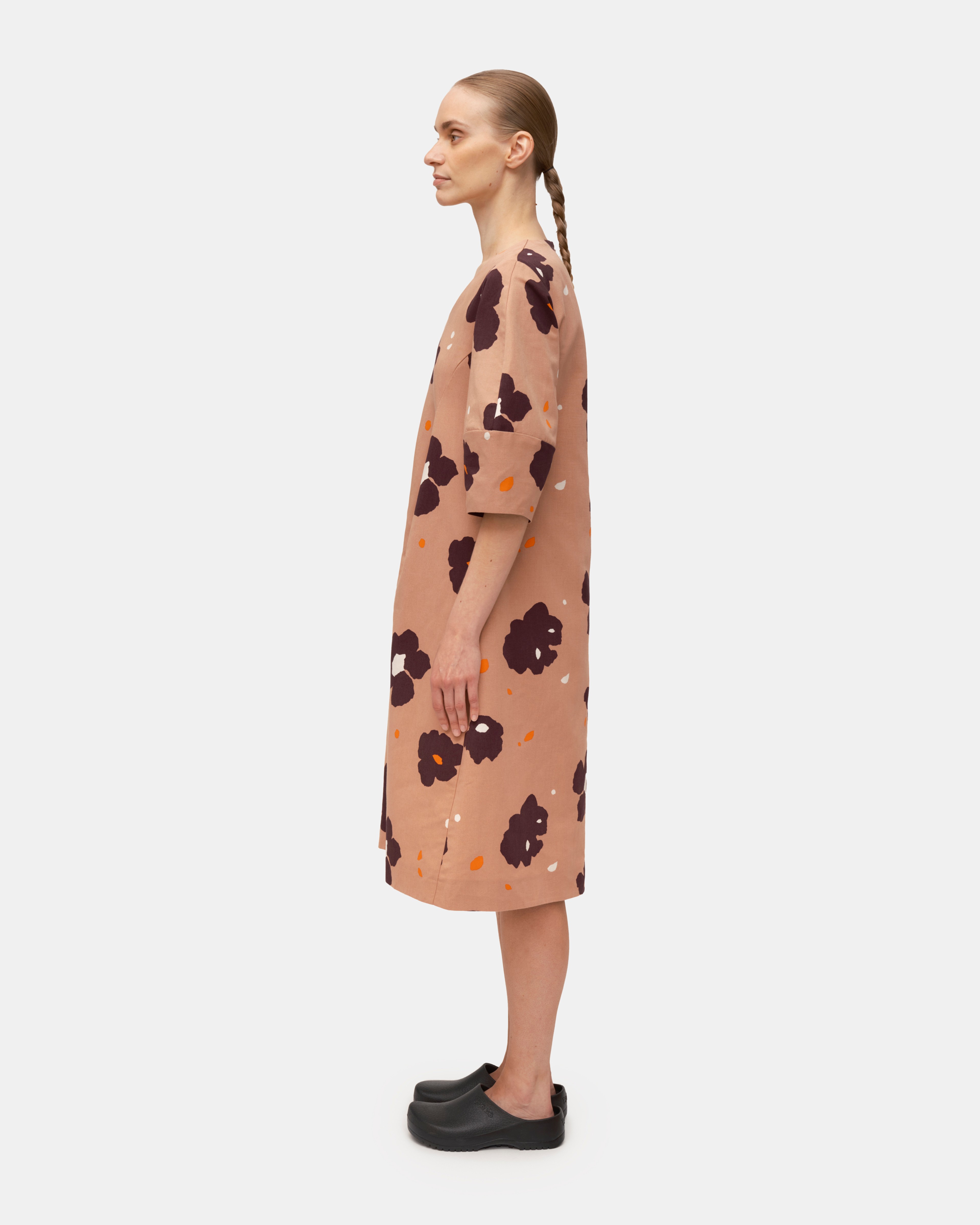 Margit Lennokki, Cotton-linen dress, beige, brown, off white,