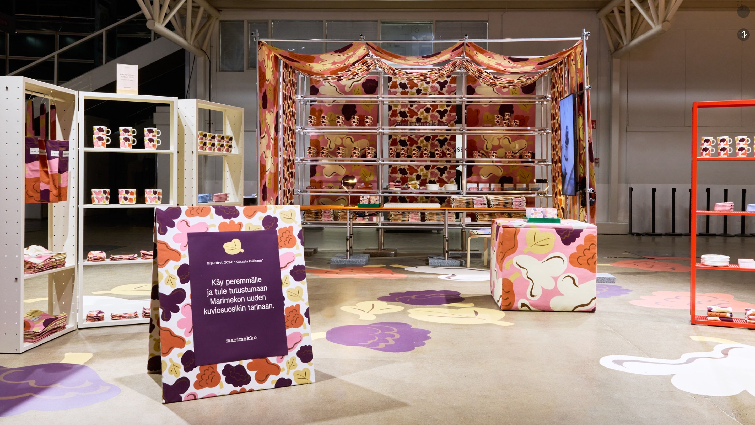 Marimekko's Habitare installation with Kukasta kukkaan pattern products.