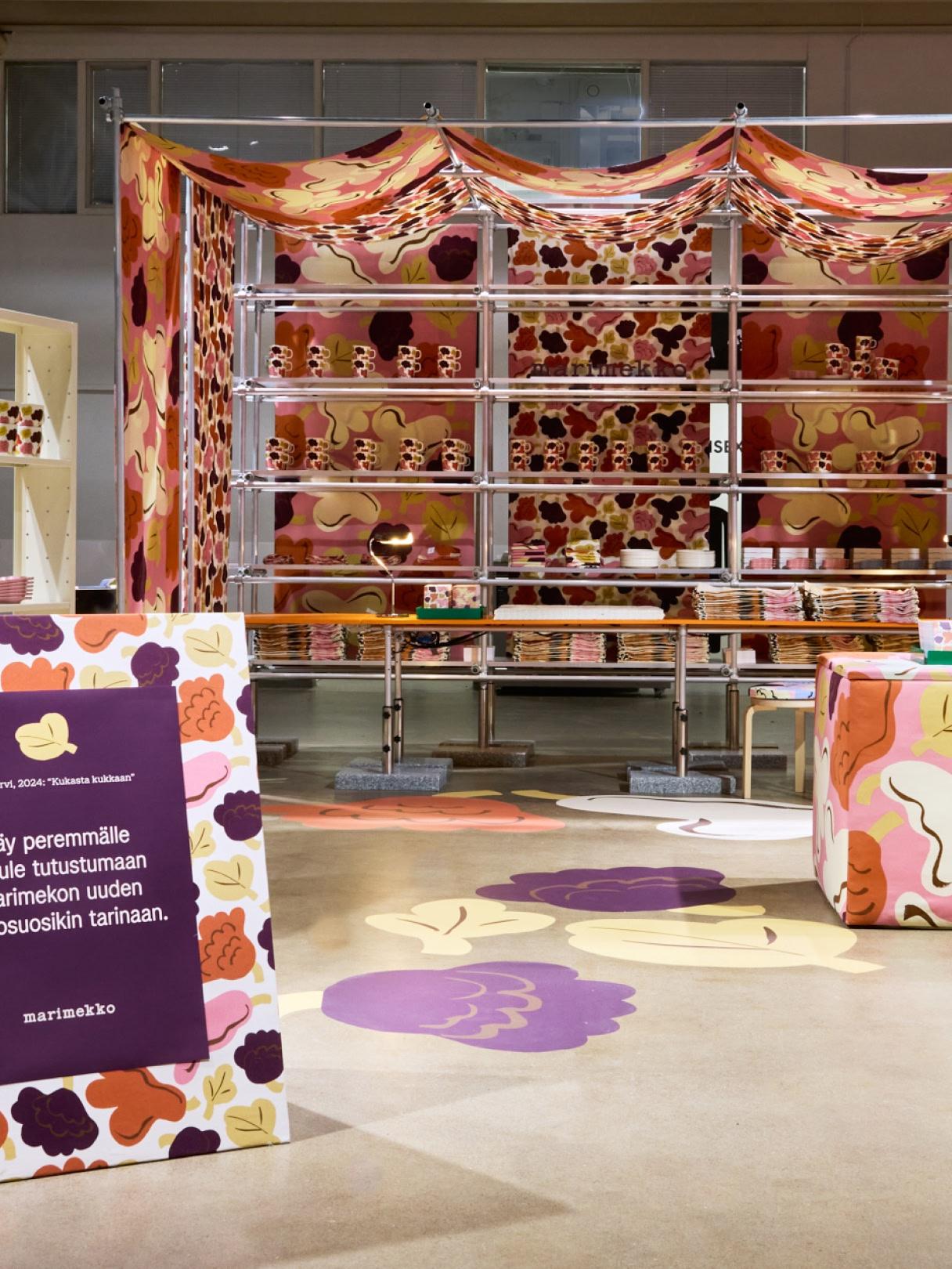 Marimekko's Habitare installation with Kukasta kukkaan pattern products.
