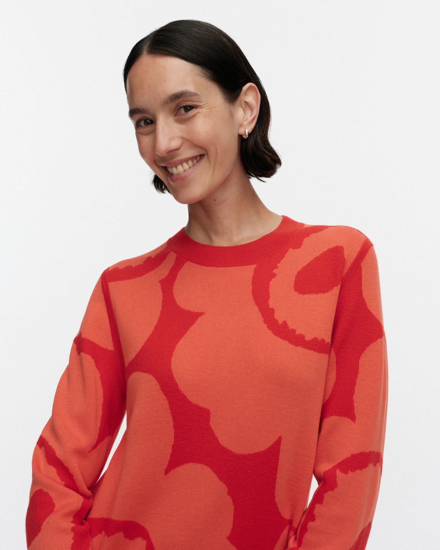 Ennallaan Unikko, Knitted dress, orange, red,